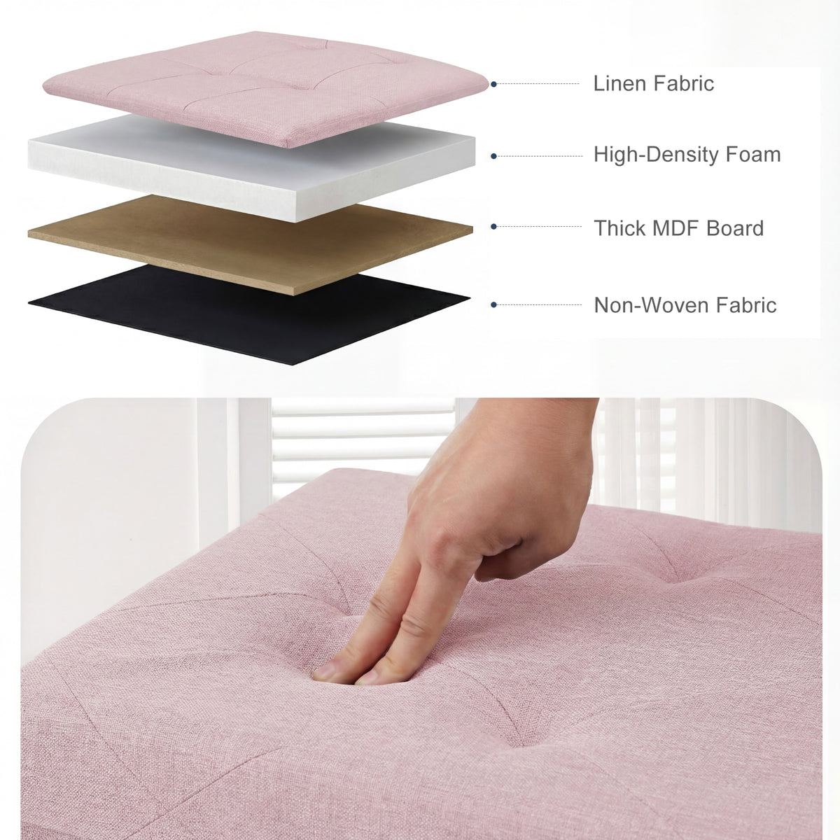 Folding Storage Ottoman Bench with Linen Cushion Top, Versatile Footrest for Bedroom