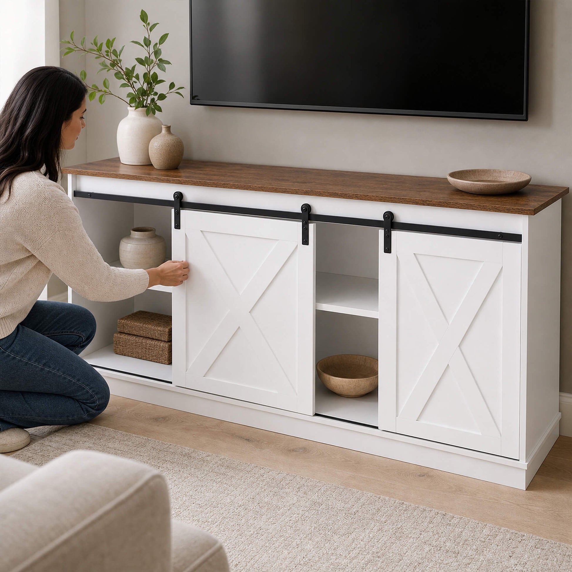 58“ Sliding Barn Door TV Cabinet