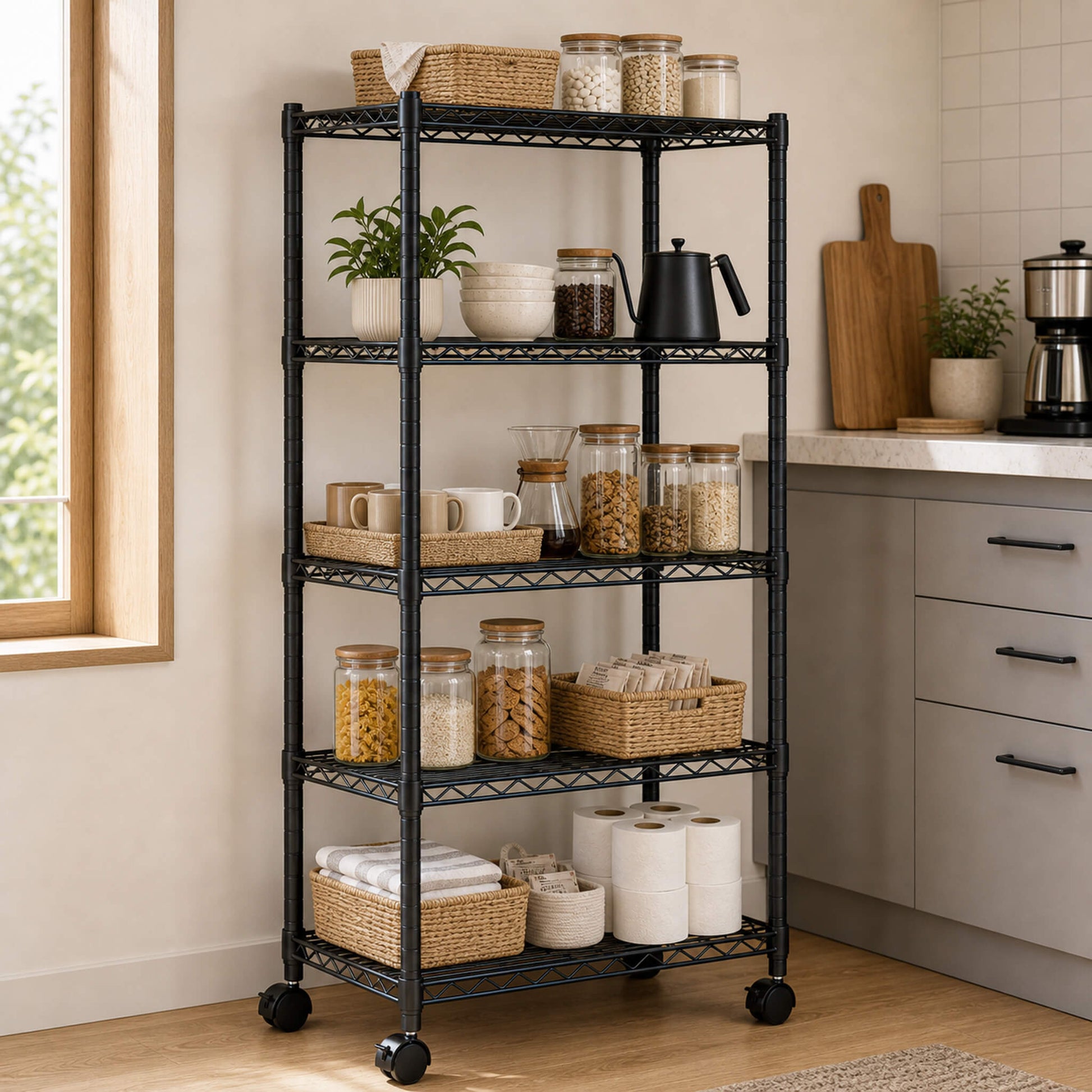 Heavy Duty Rolling Wire Storage Shelves for Kitchen/Pantry/Basement