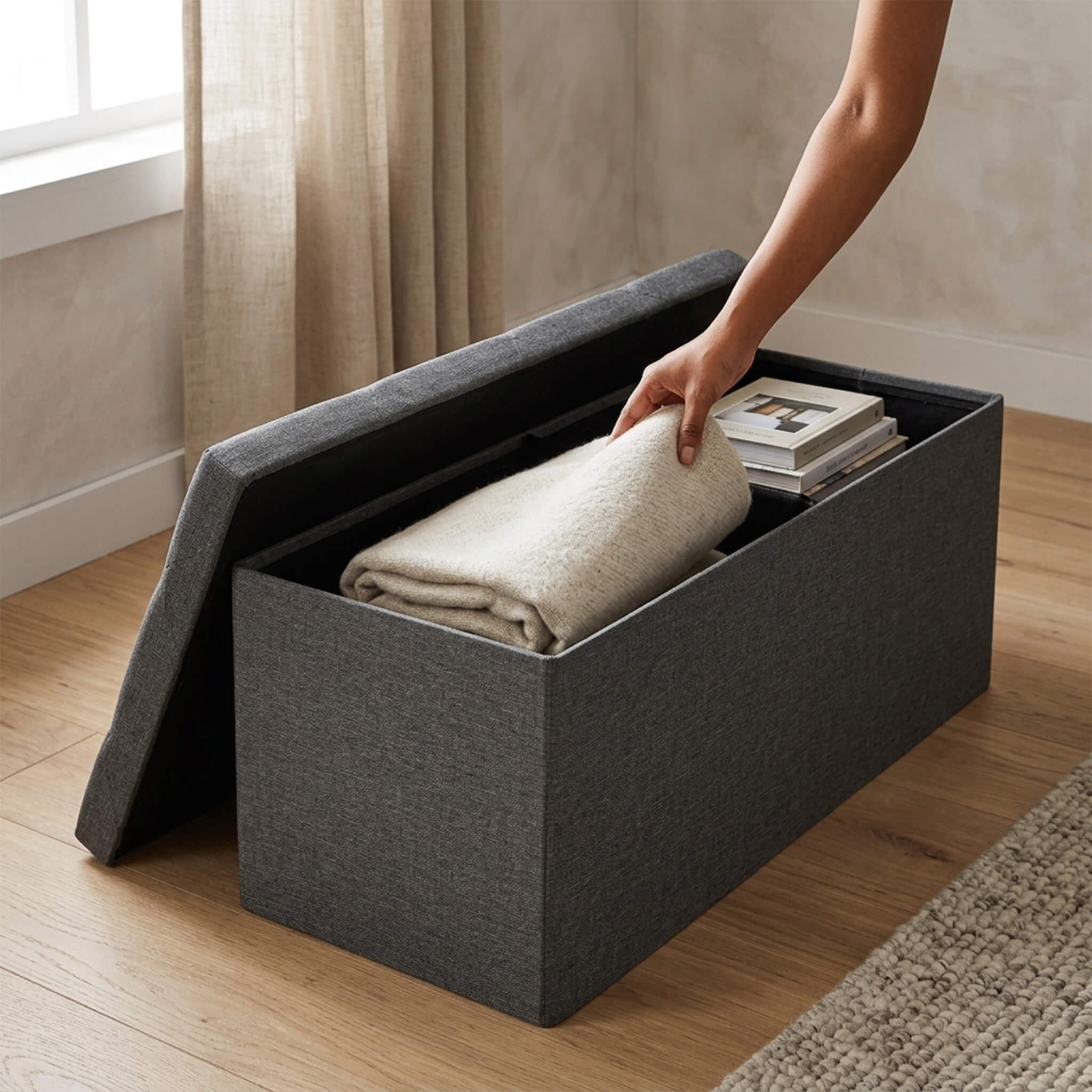 Bed Footstool with Storage for Bedroom and Entry Door