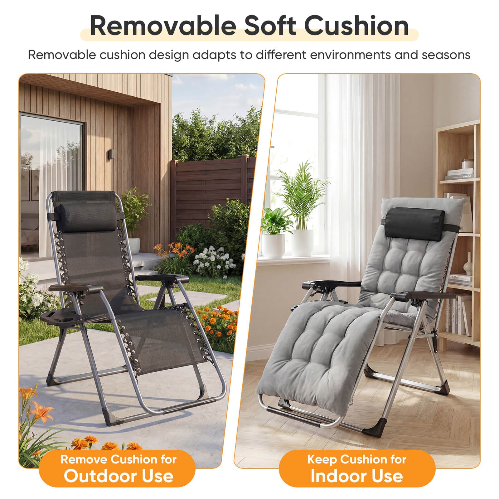Foldable Zero-Gravity Outdoor Lounge Chair for Beach/Patio