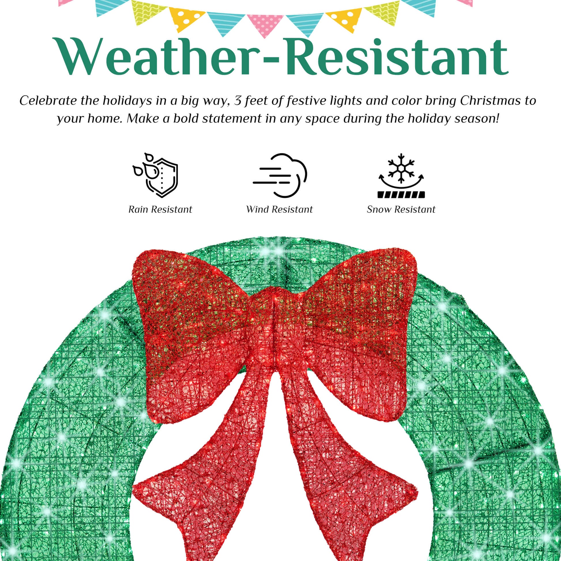 Illuminated Christmas Wreath - Outdoor Holiday Decor with Remote