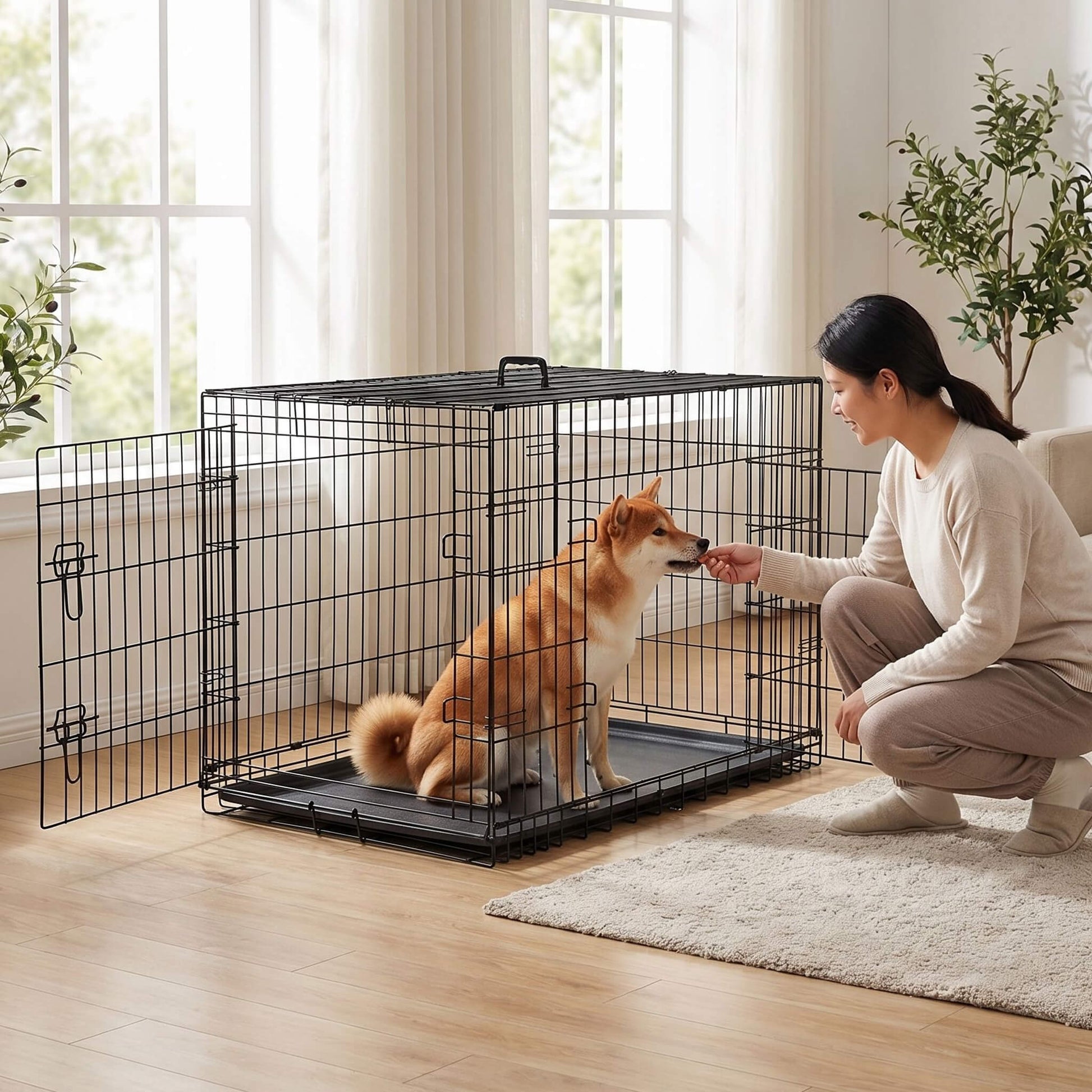 Dog Crate Double Door with Divider Foldable Indoor/Outdoor