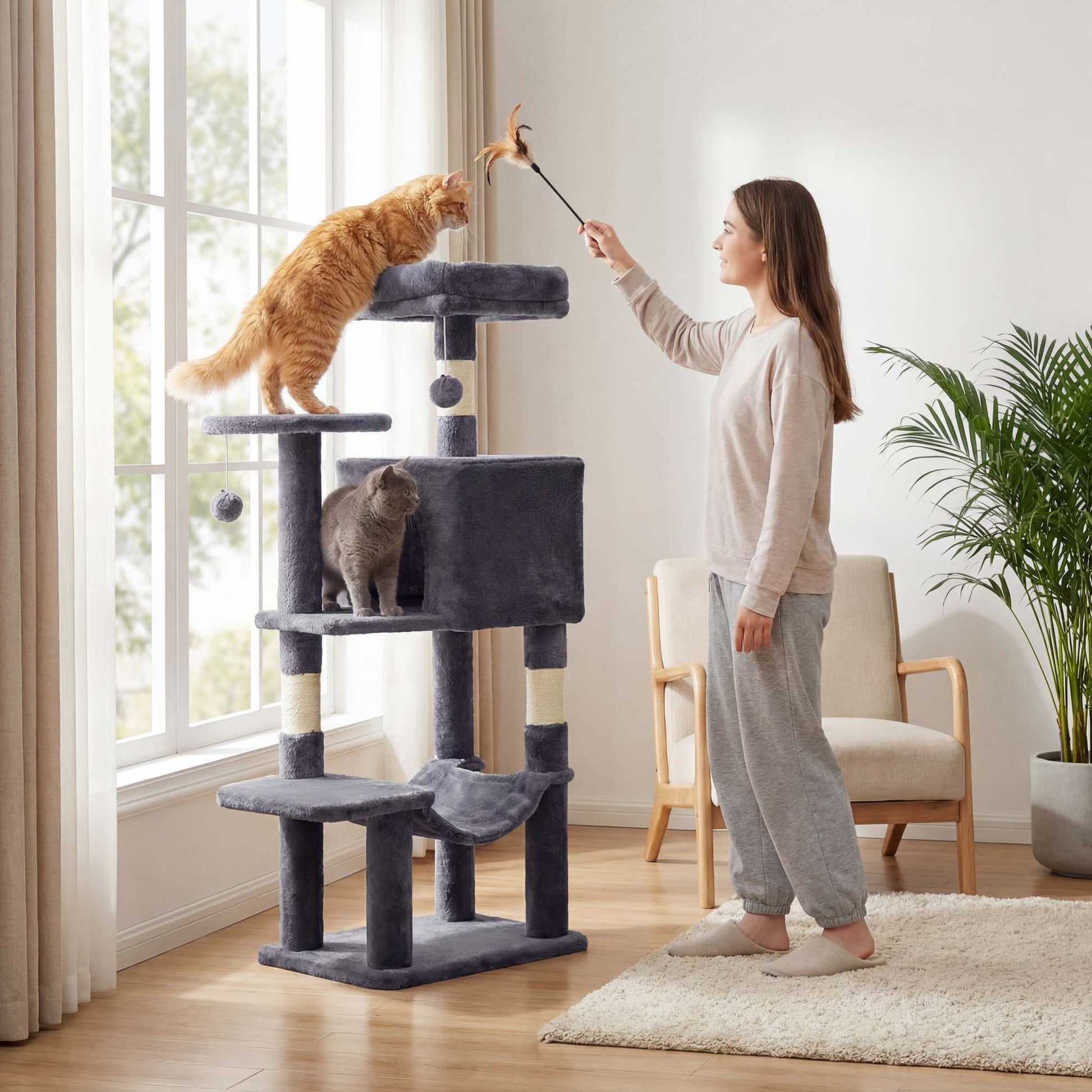 44" Muti-functional Cat Tree Tower with Sisal Scratcing Post and Condo