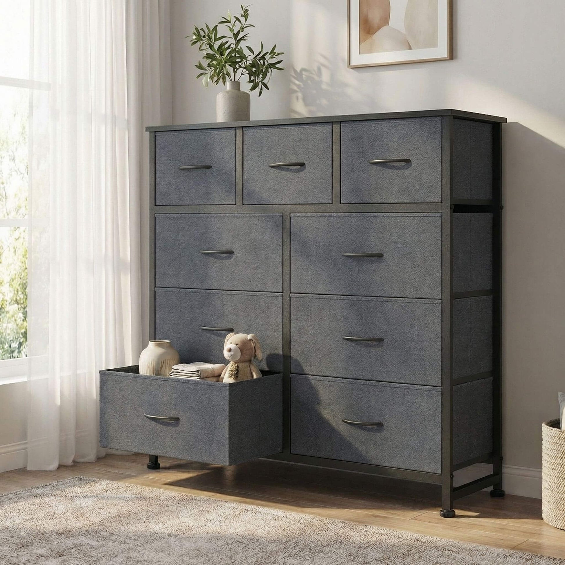 Storage Cabinet with 9 Fabric Drawer For Children's Room