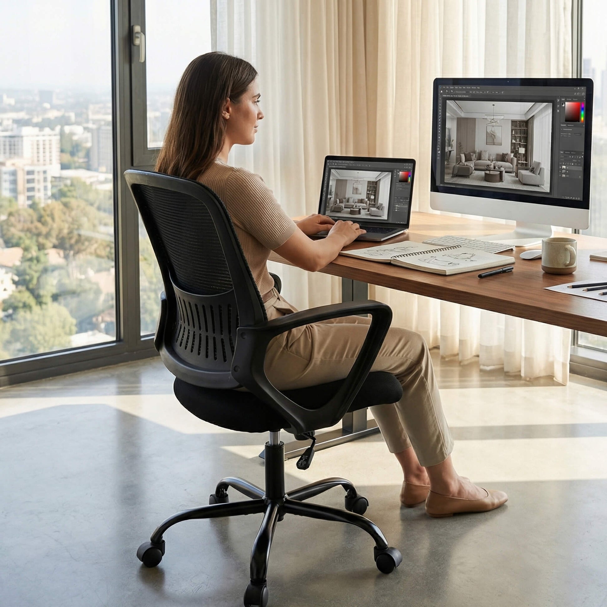 Office Chair with Lumbar Support and Armrests