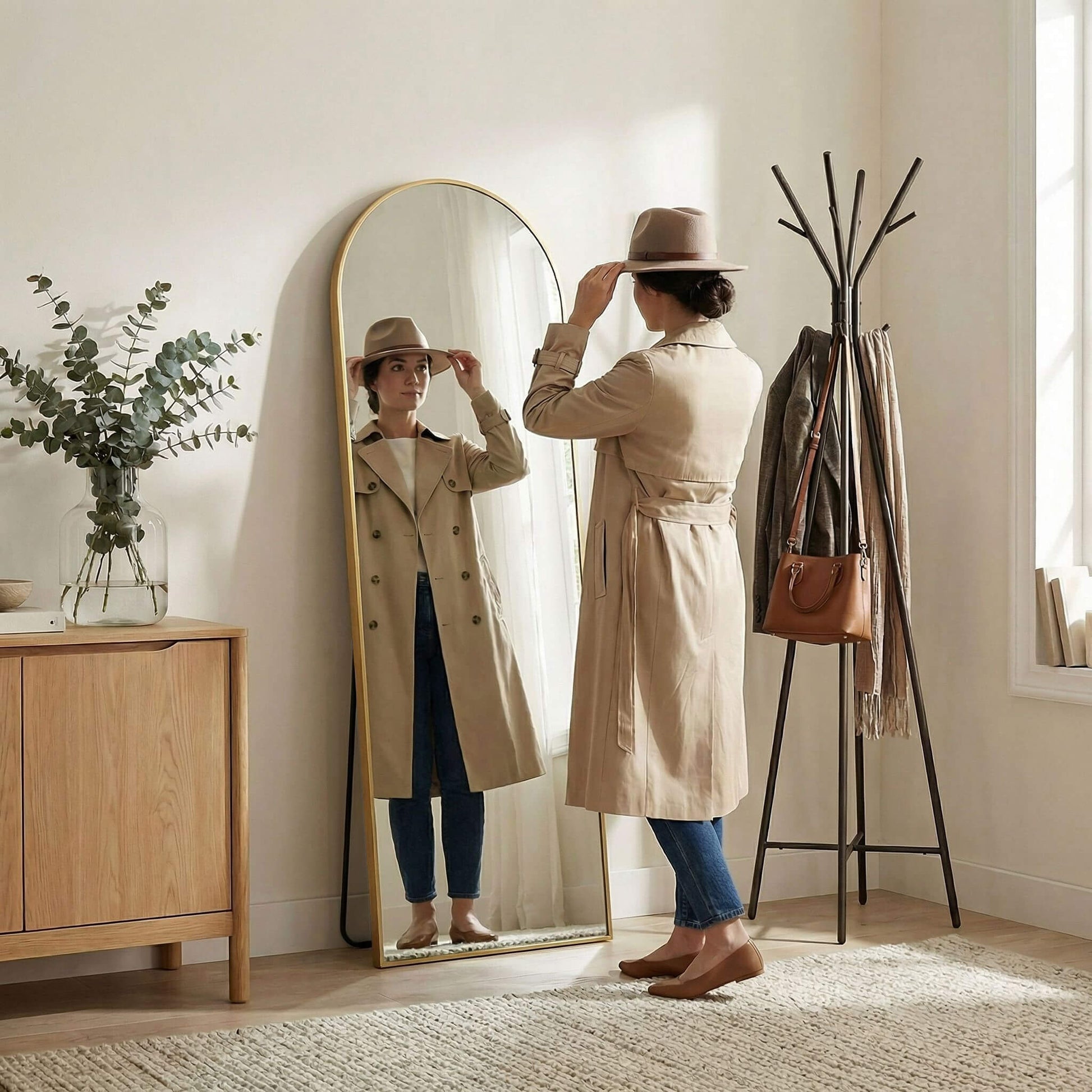 Floor Mirror with Slim Metal Frame for Bedroom