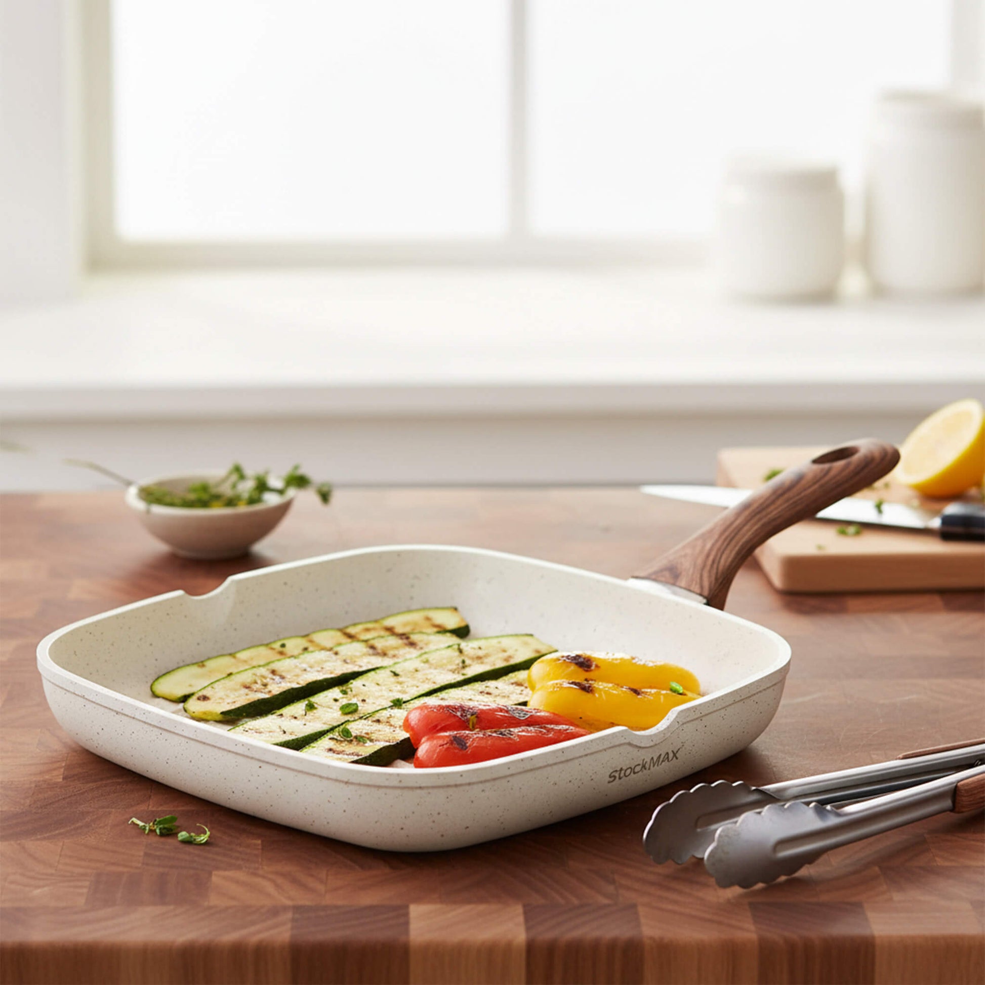 Nonstick Cookware Set, Square Frying Pan Set with Wooden Handle