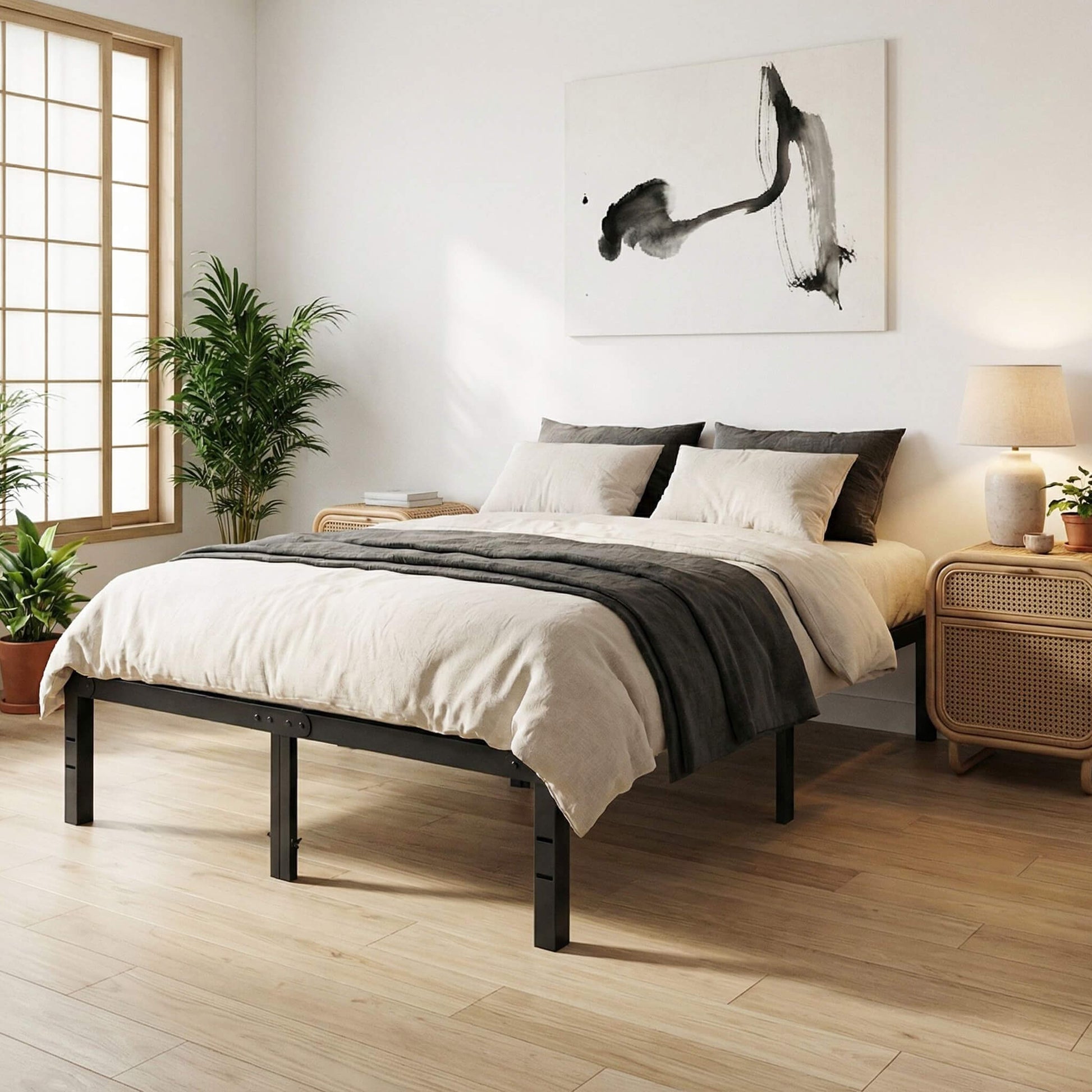 Heavy Duty Metal Bed Frame with Under-Bed Storage for Bedroom