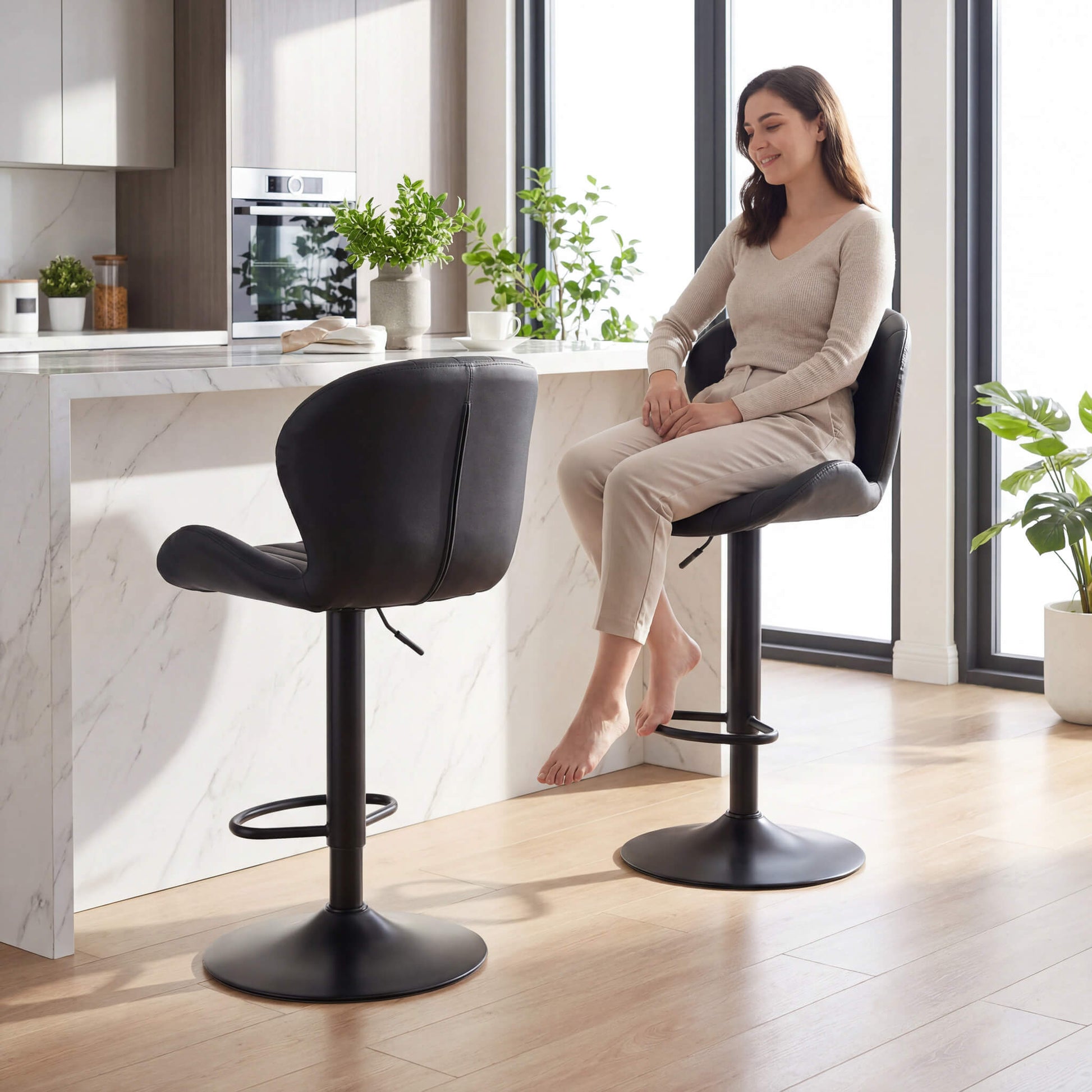 Set of 2 Adjustable Swivel Bar Stools