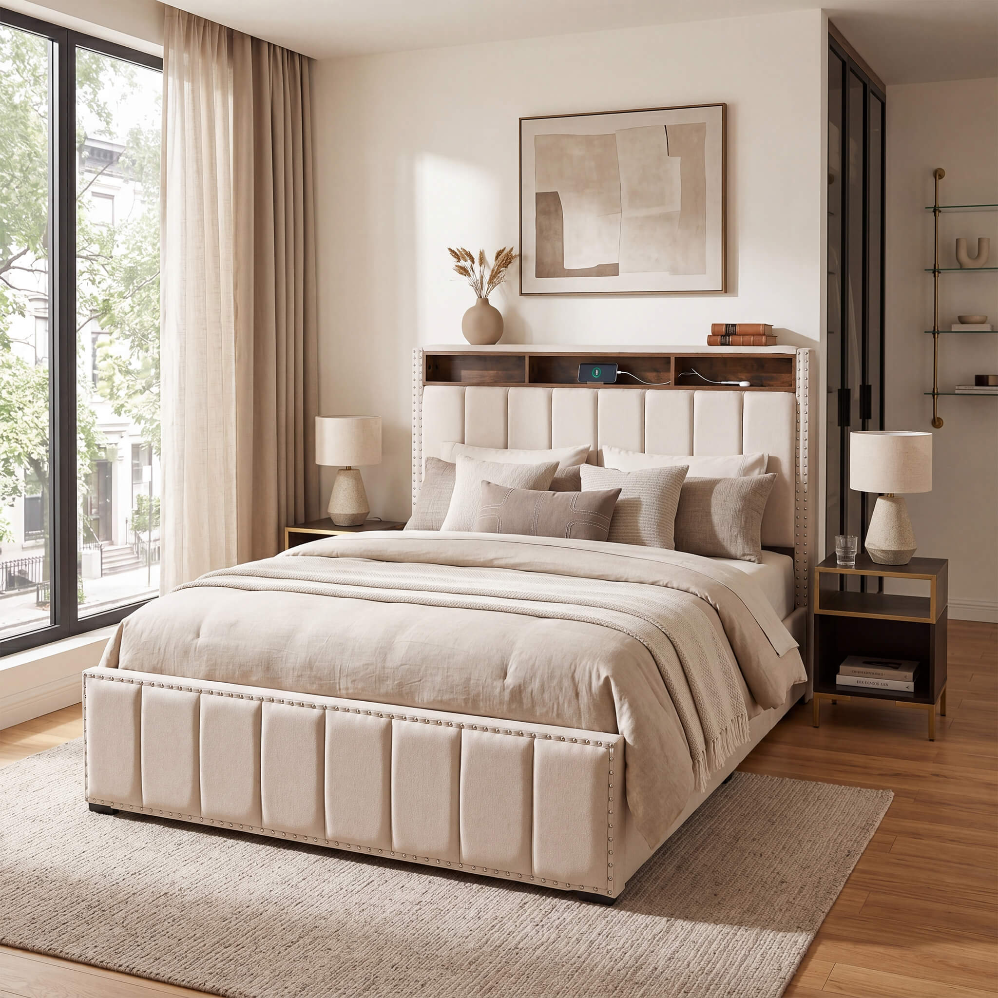 Storage Bed Frame with 4 Drawers – USB & LED Headboard