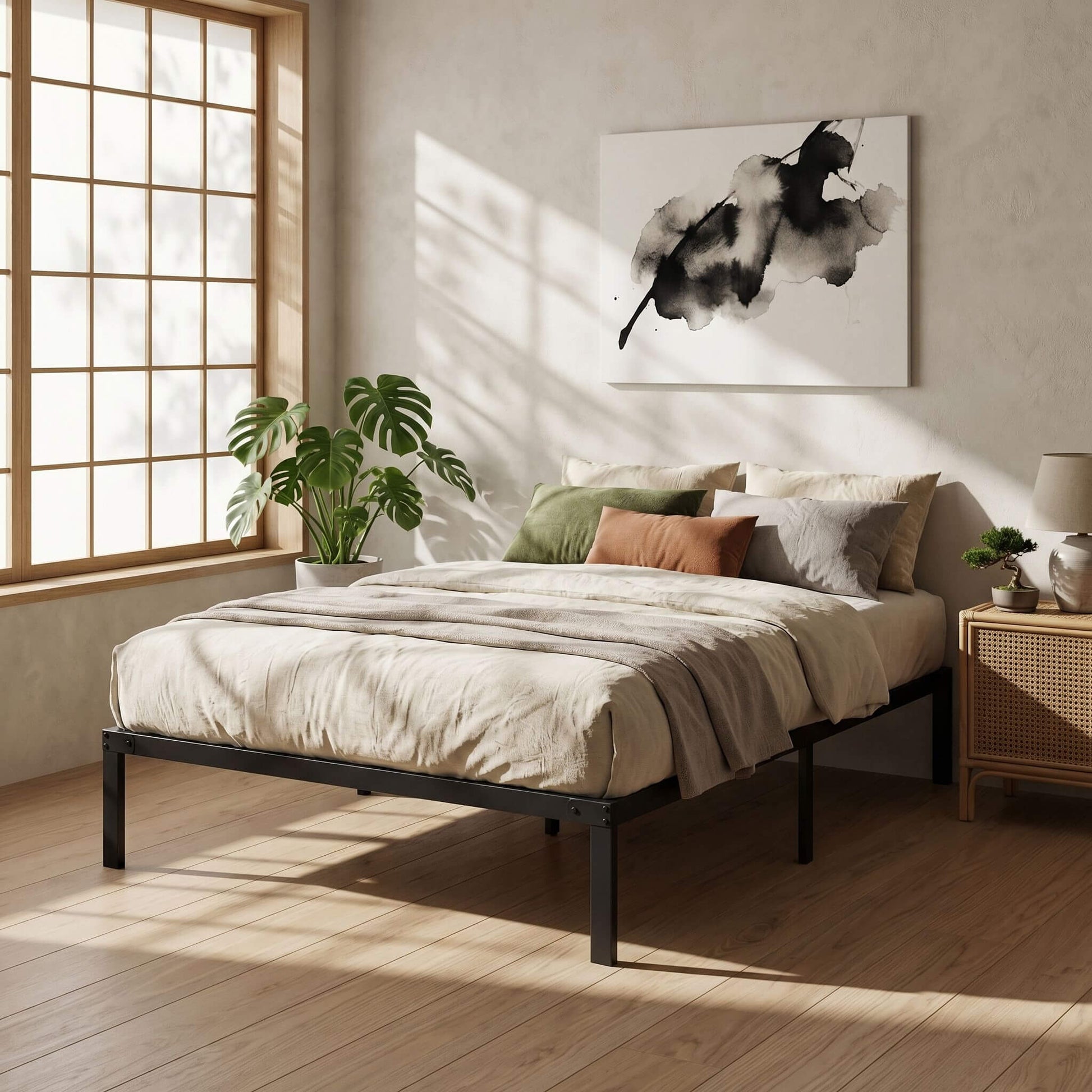 Heavy Duty Metal Bed Frame with Under-Bed Storage for Bedroom