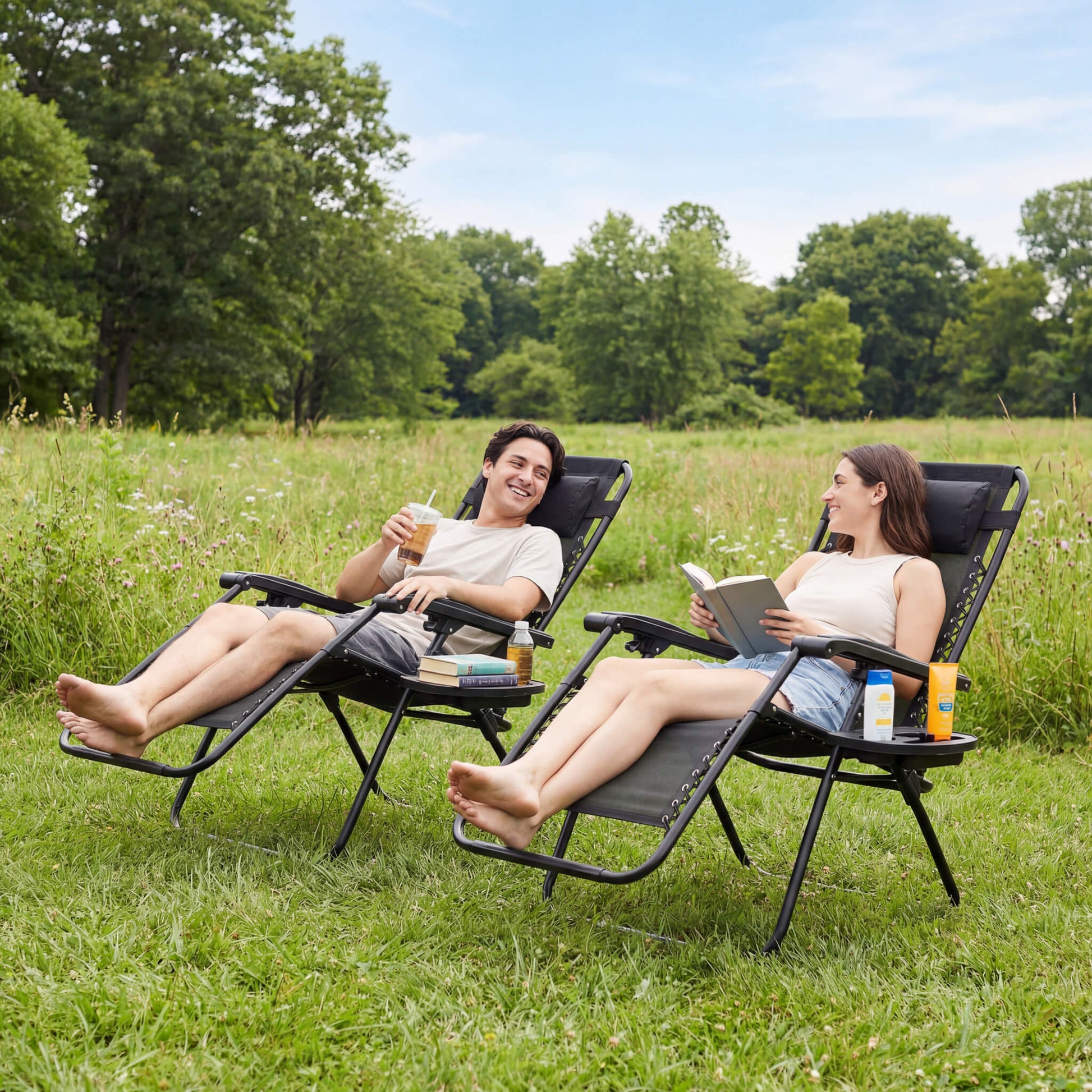 Portable Camping Folding Chaise Lounge Chair（Set of 2）