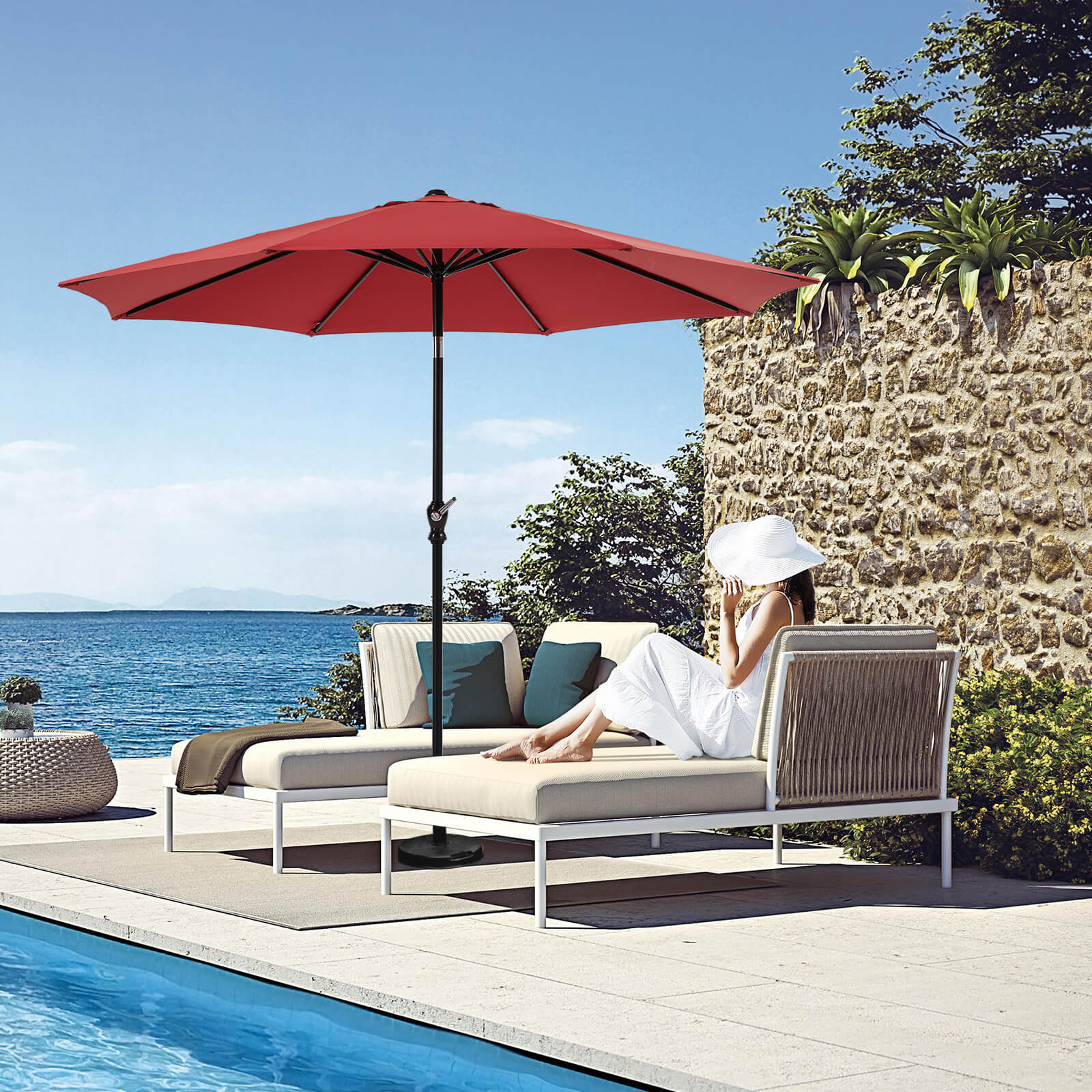 Patio Sunshade, 9 Feet with 8 Bones for Patios, Pools
