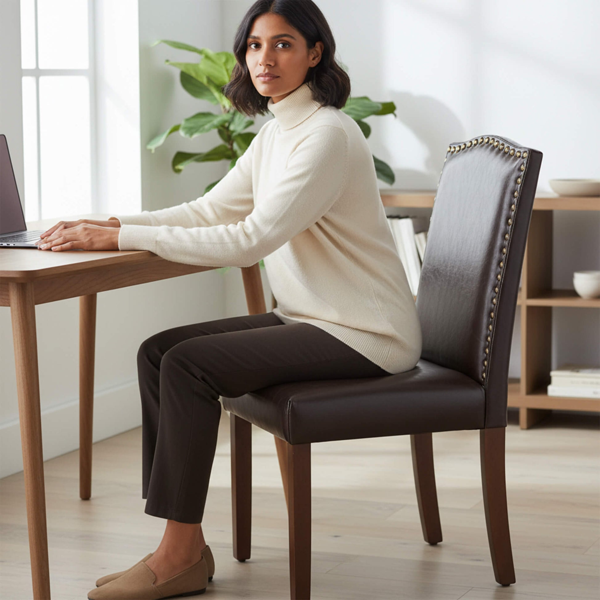 Wooden Dining Chair with Leather Cushion for Dining Room