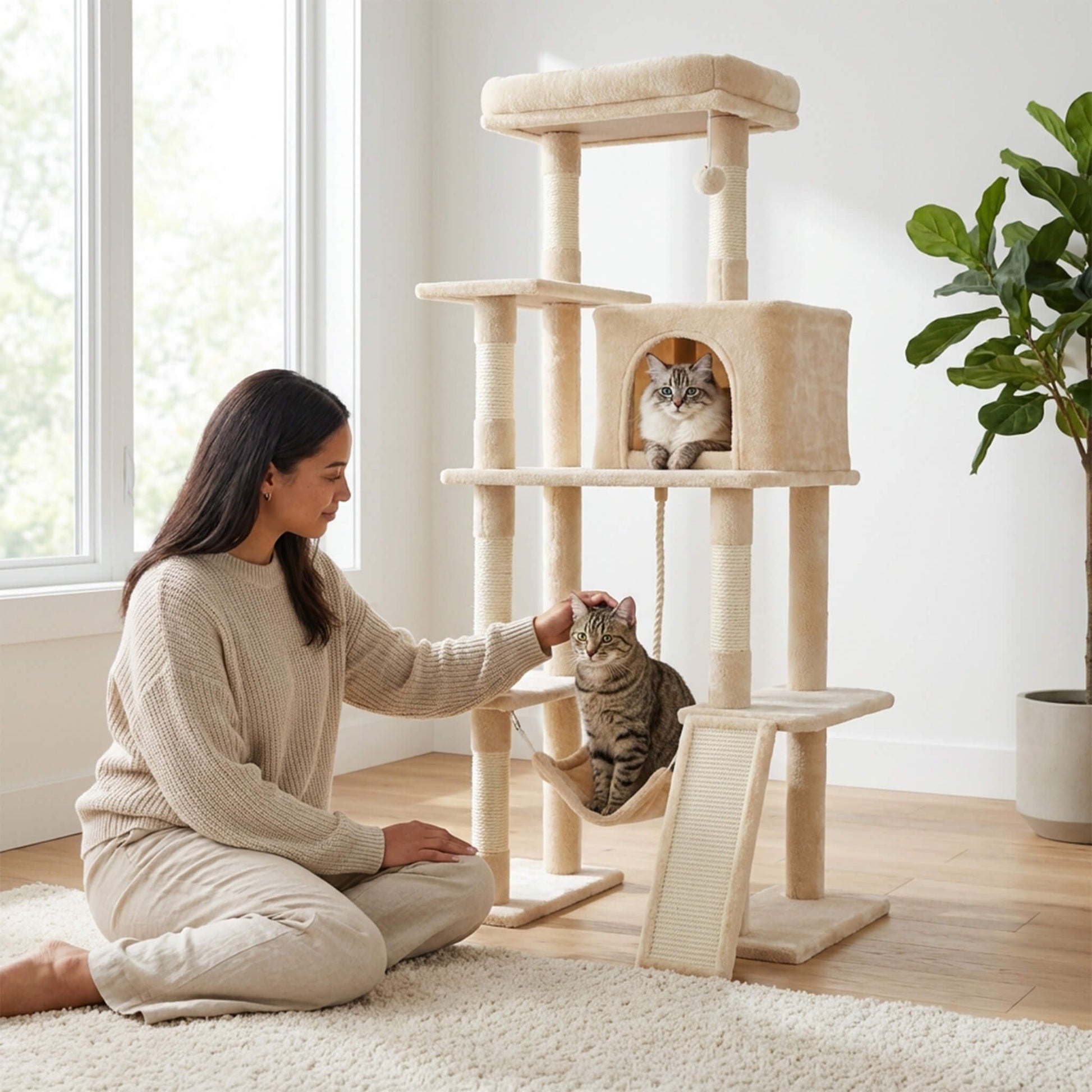 63 Inch Plush Cat Tree Tower for Indoor Cats