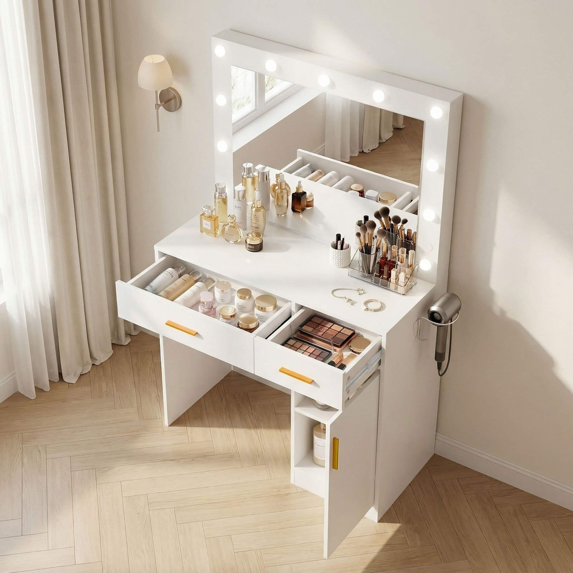 Makeup Vanity Desk with Oversized LED Mirror