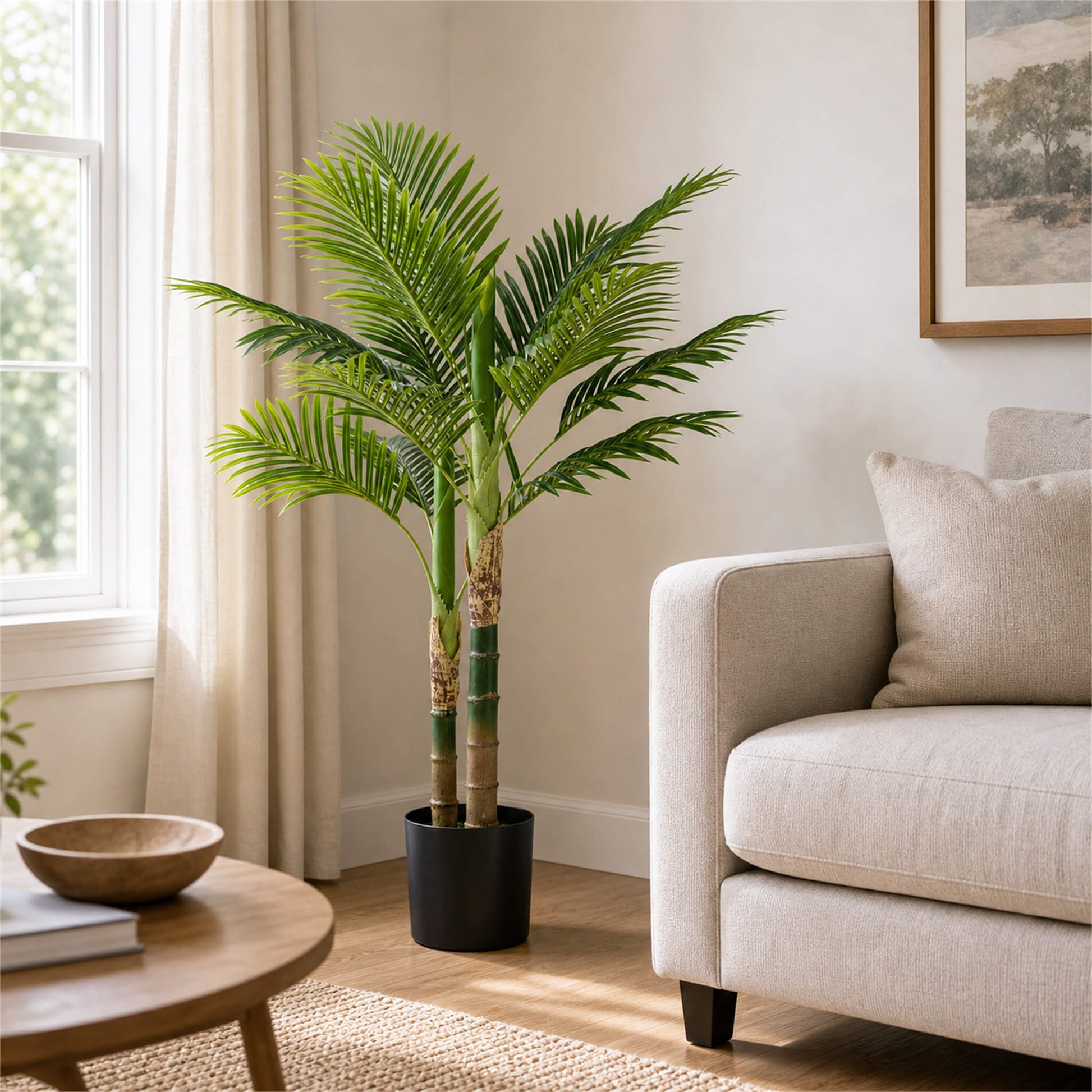 47" Artificial Palm Tree - Lifelike Faux Silk Plant with Black Pot