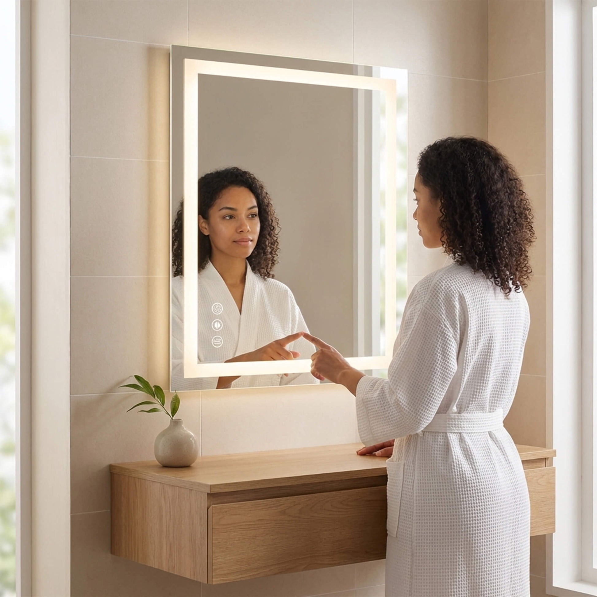 Rectangular LED Bathroom Mirror with Anti-Fog & Touch Control
