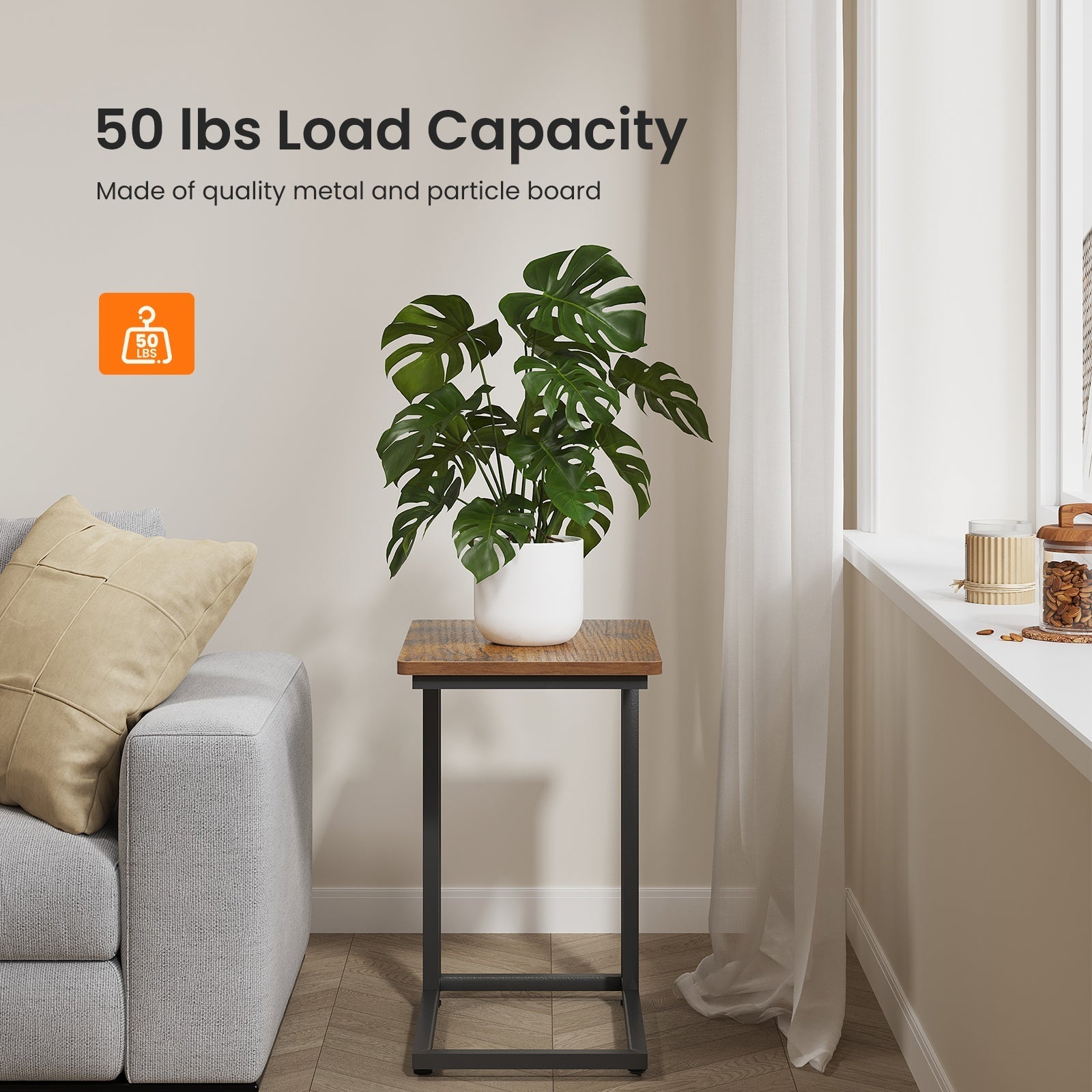C-Shaped Side Table with Removable Casters for Small Spaces