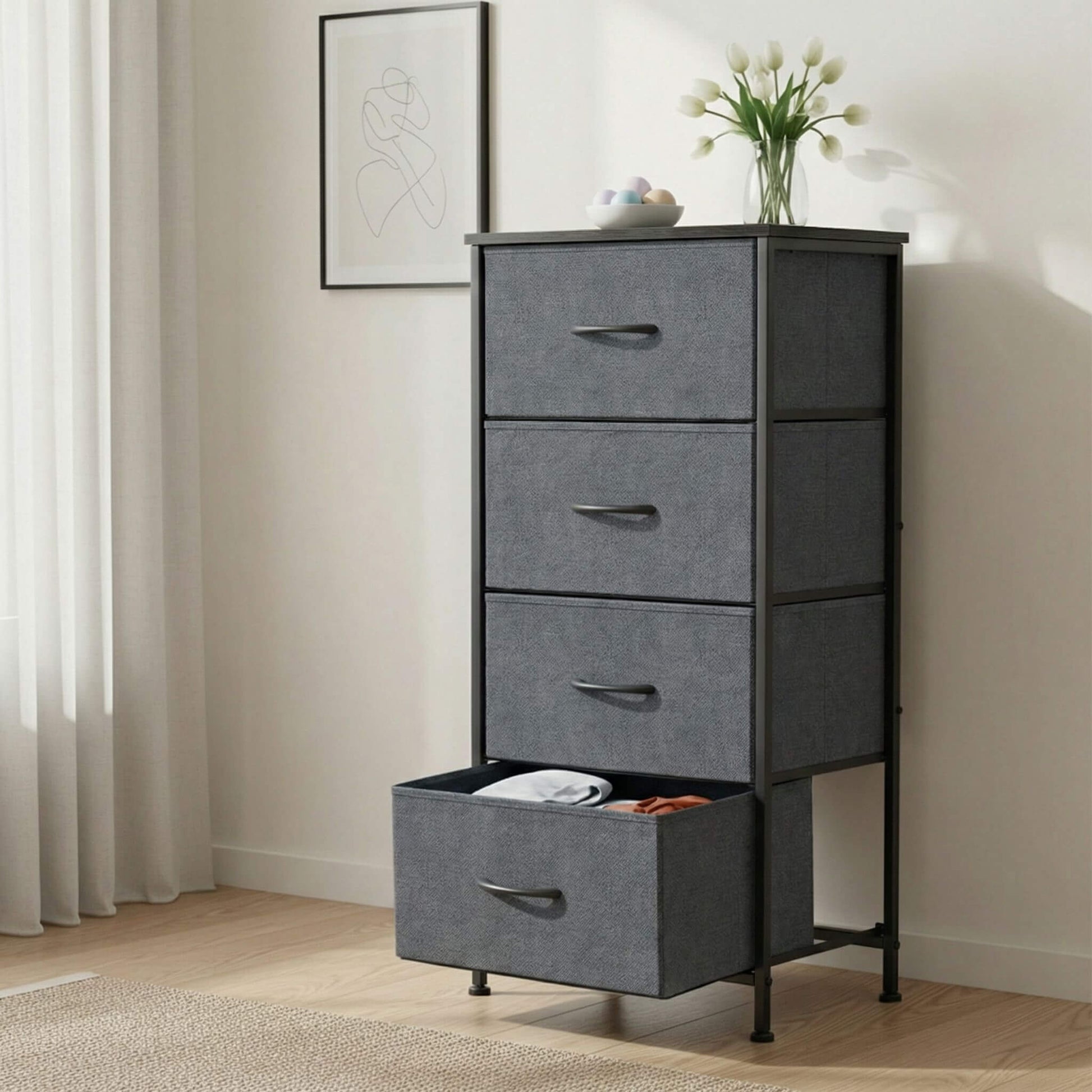 4 Fabric Drawers Dresser Clothes Cabinet Storage Organizers