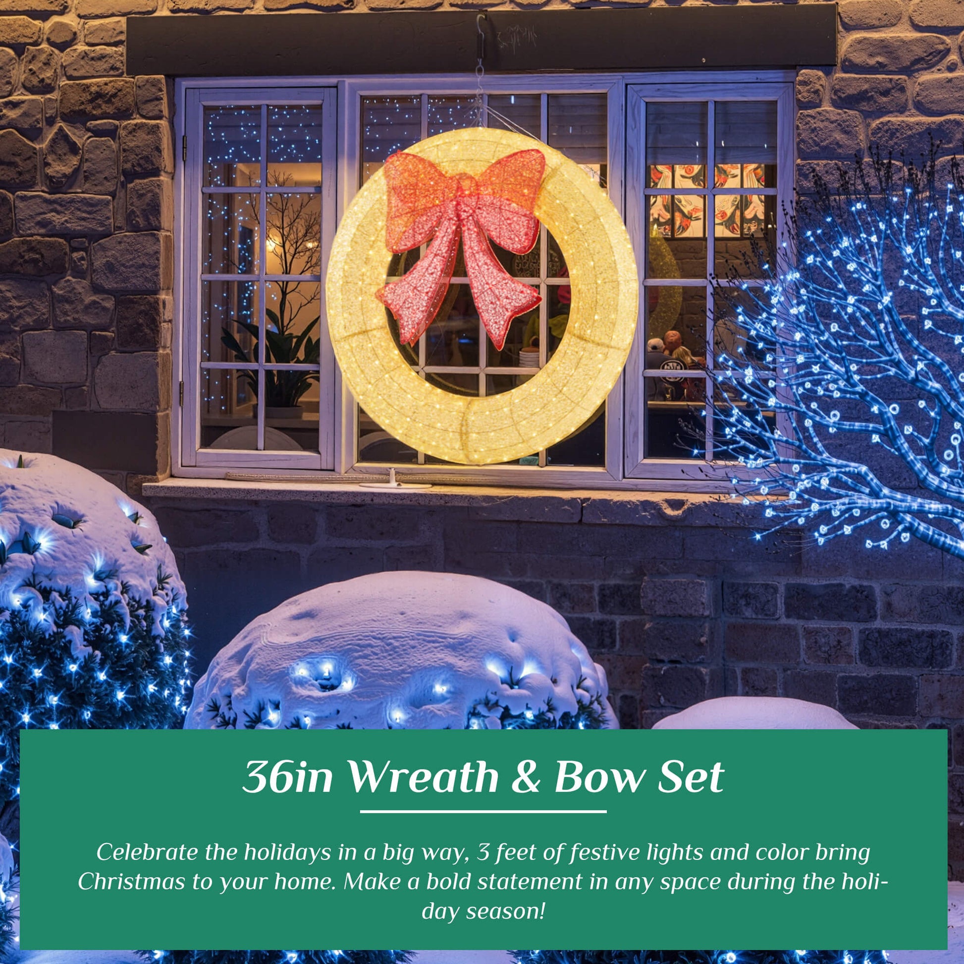 Illuminated Christmas Wreath - Outdoor Holiday Decor with Remote