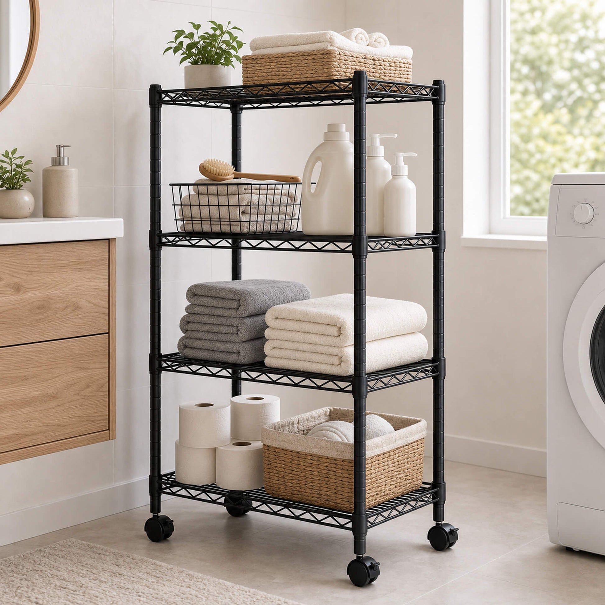 Heavy Duty Rolling Wire Storage Shelves for Kitchen/Pantry/Basement