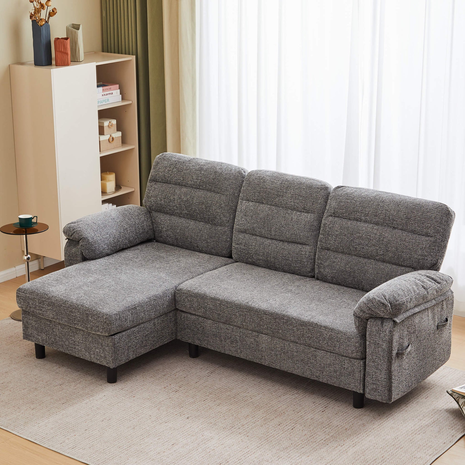 L-Shaped Convertible Sofa Set with Chaise for Living Room