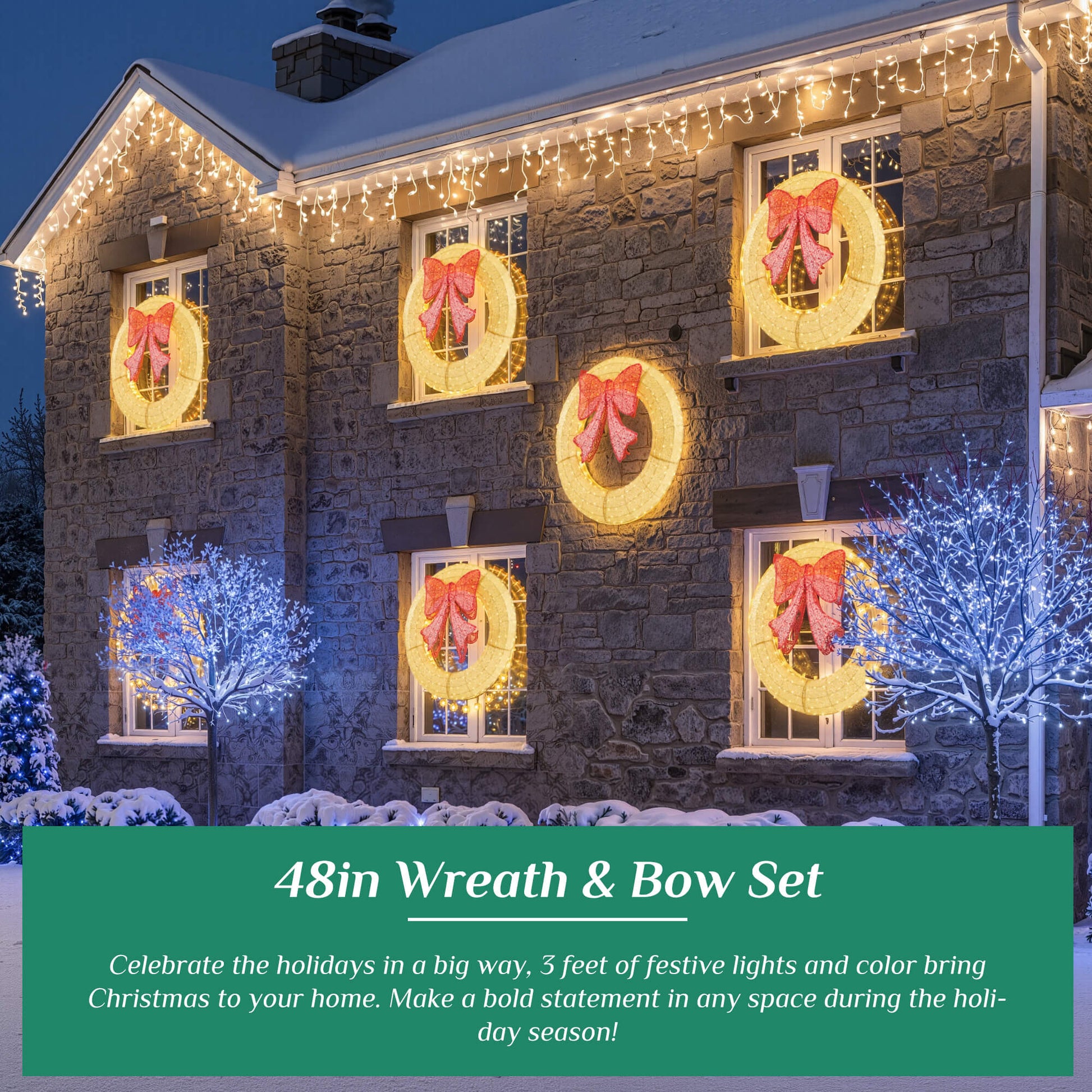 Illuminated Christmas Wreath - Outdoor Holiday Decor with Remote
