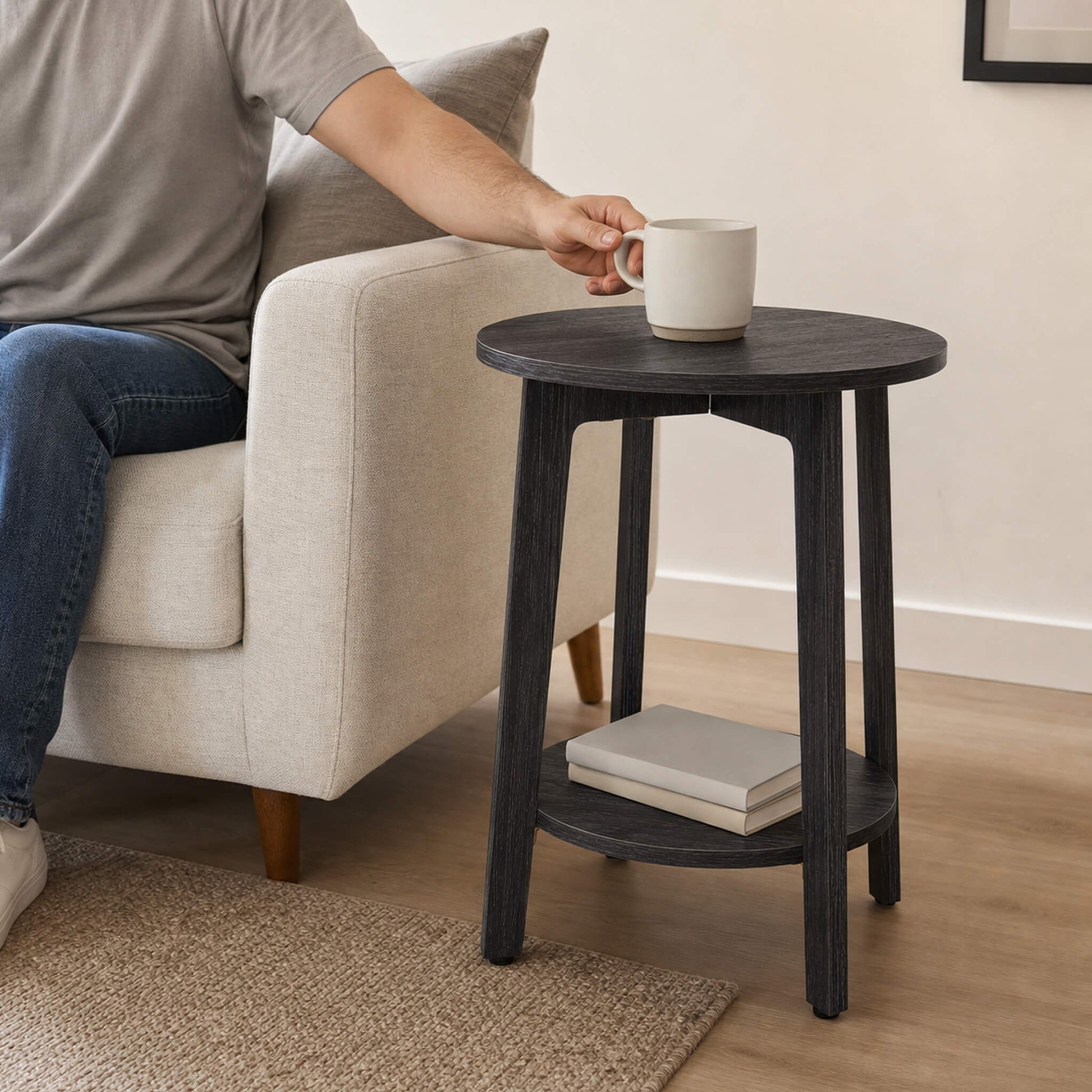 Wooden Two-Tier Round Mini Side Table