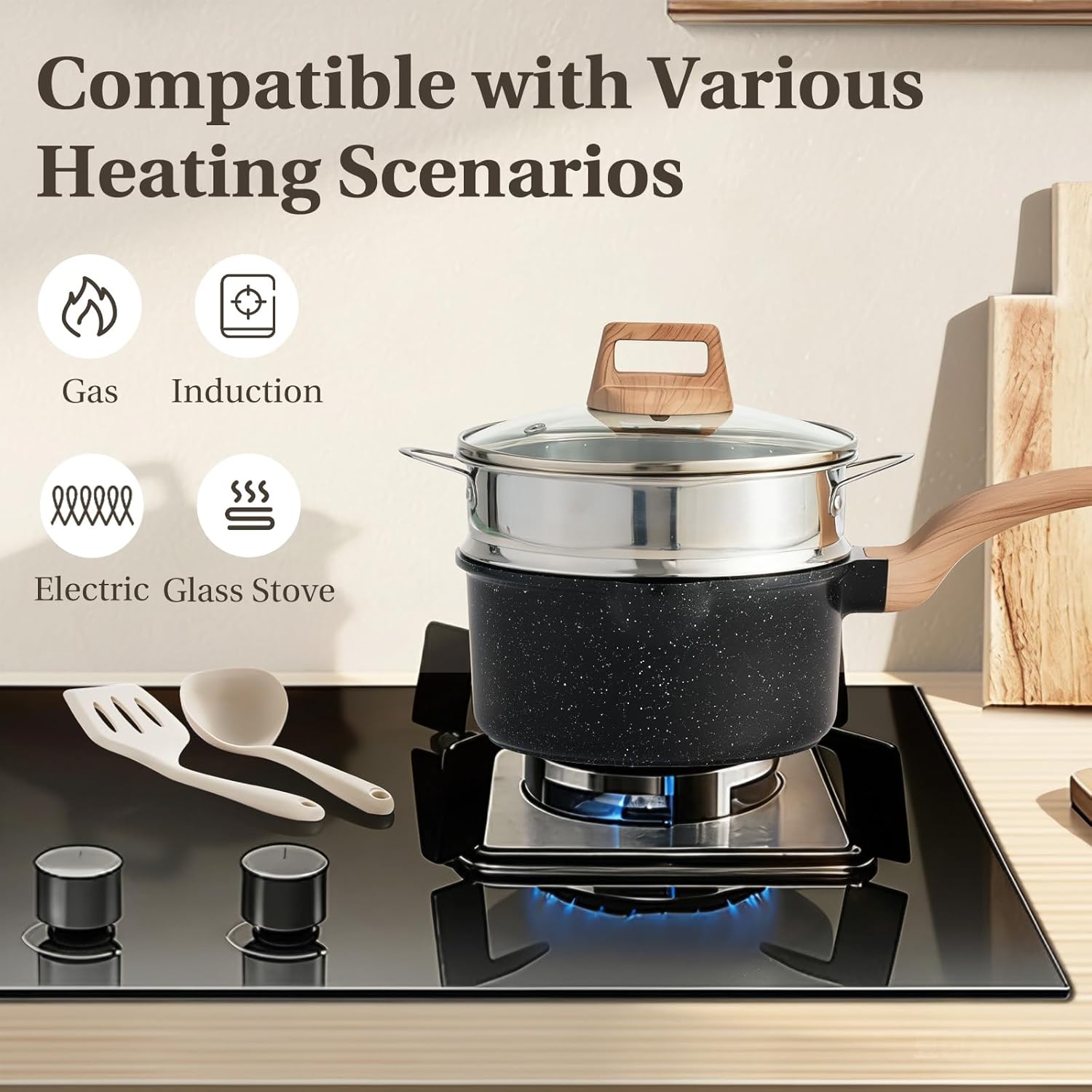 25-Piece Nonstick Pots and Pans Set - Induction Compatible Kitchen Cookware Set with Stay-Cool Handles