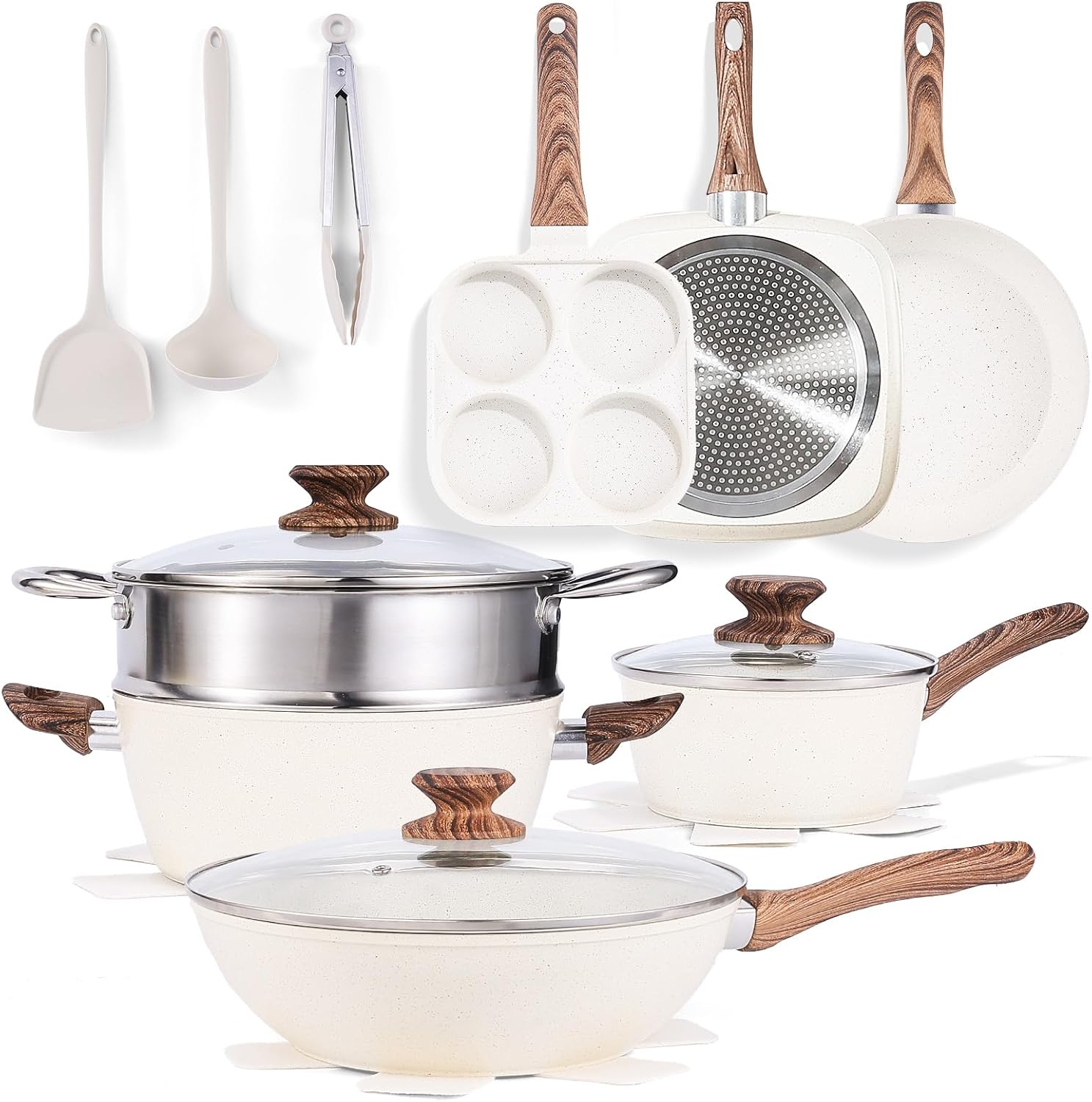 25-Piece Nonstick Pots and Pans Set - Induction Compatible Kitchen Cookware Set with Stay-Cool Handles