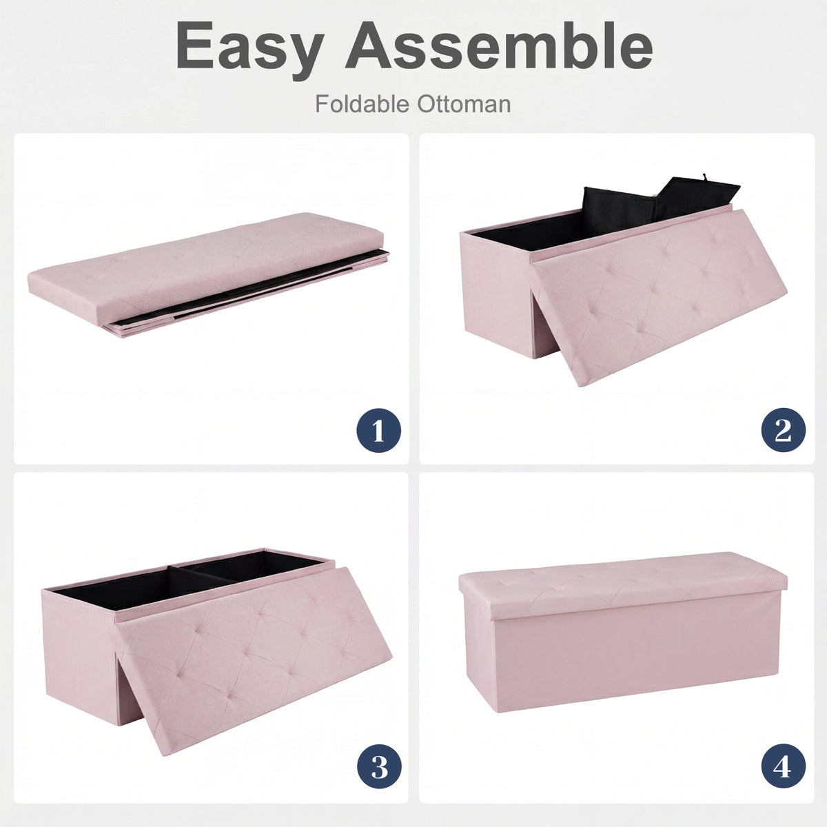 Folding Storage Ottoman Bench with Linen Cushion Top, Versatile Footrest for Bedroom