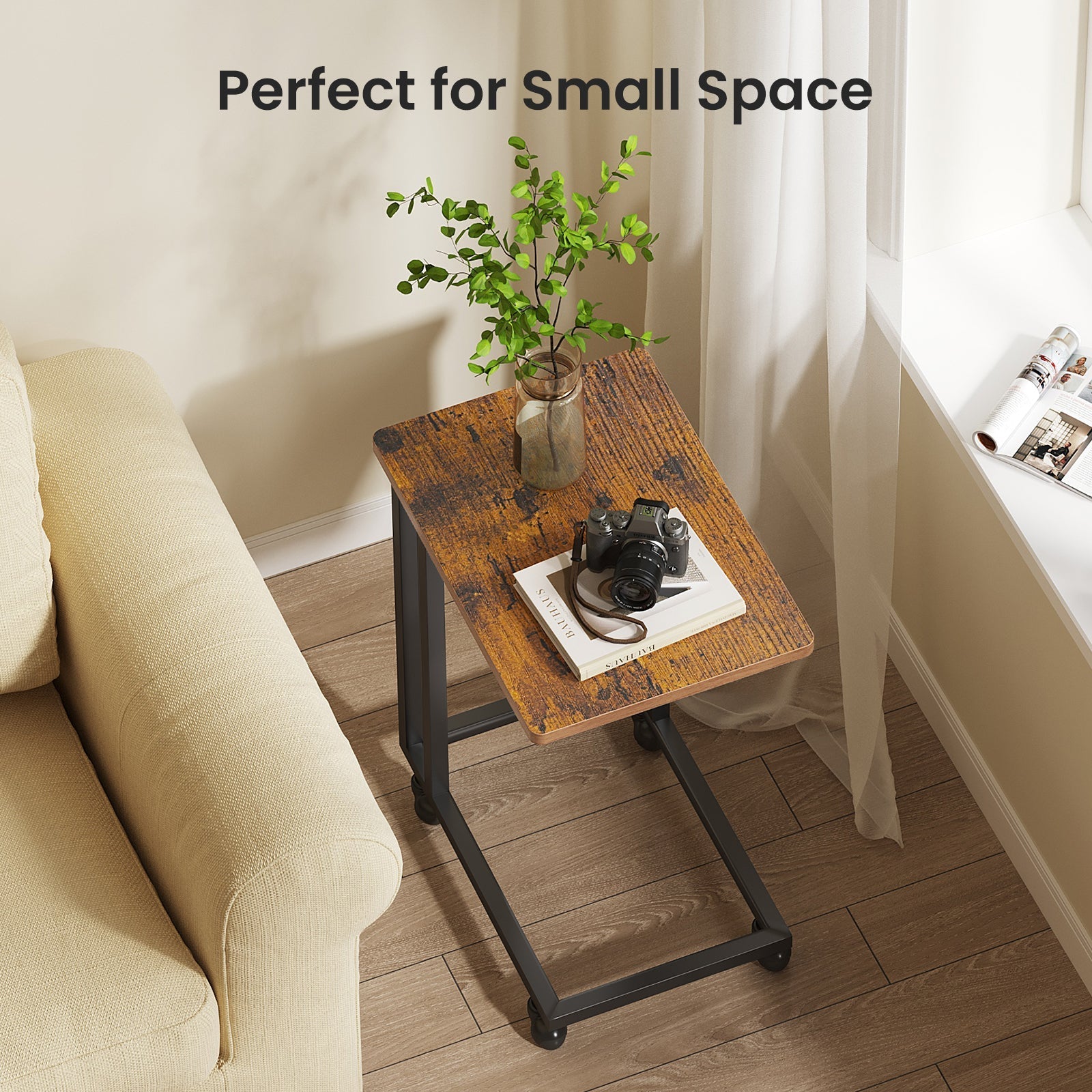 C-Shaped Side Table with Removable Casters for Small Spaces