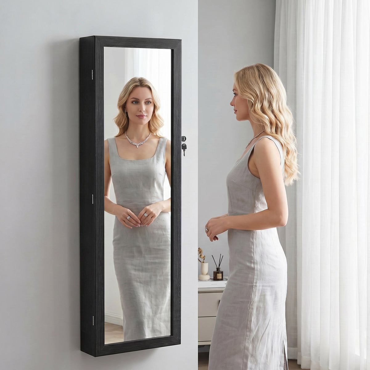 Jewellery Cabinet Hangable with Mirror for Bedroom