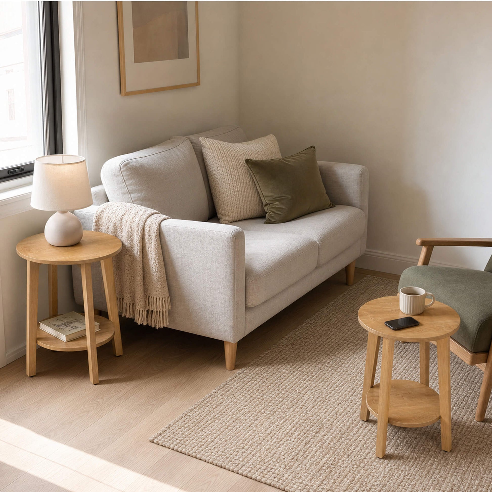 Wooden Two-Tier Round Mini Side Table