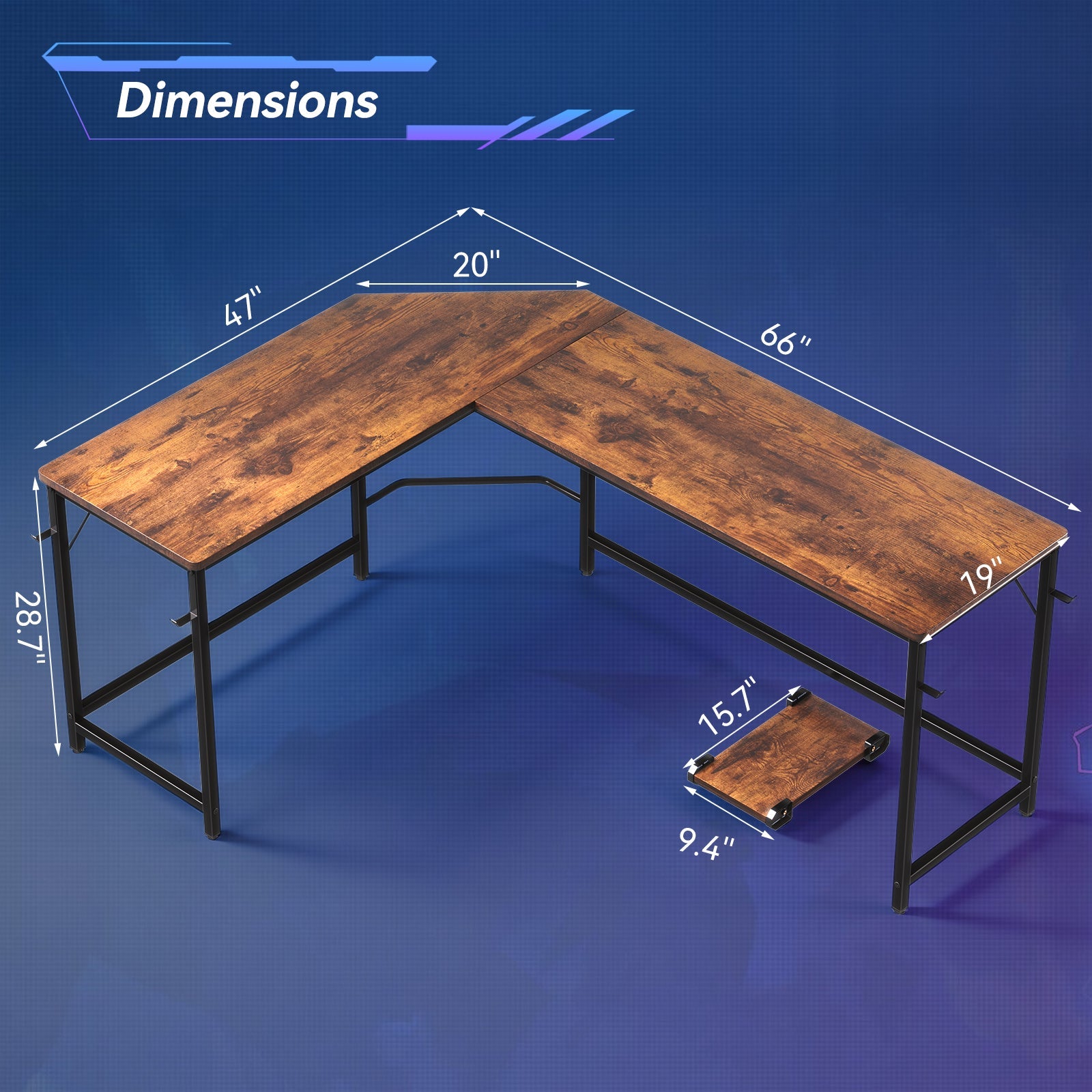 L-shaped Computer Desk with CPU Stand and Side Hooks