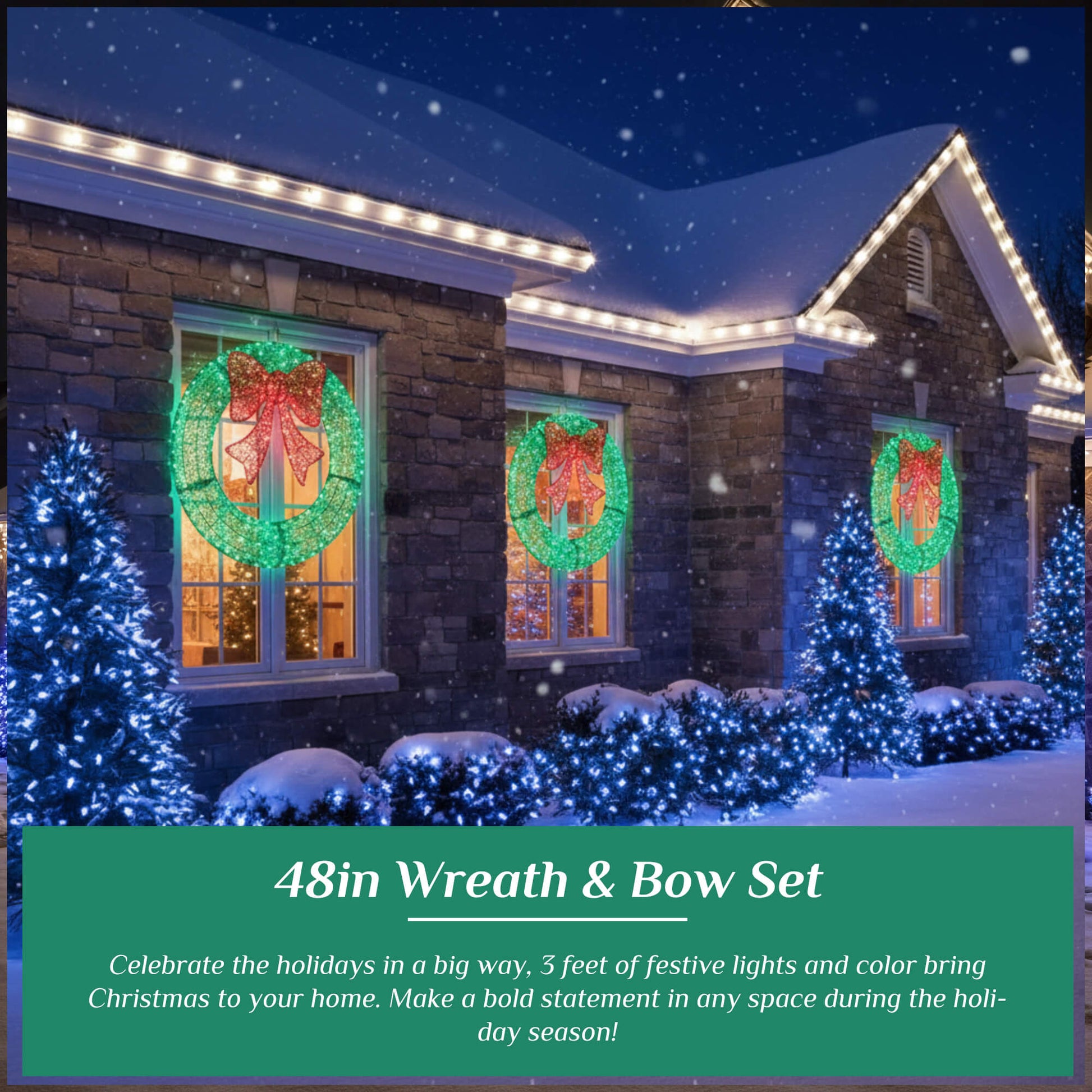 Illuminated Christmas Wreath - Outdoor Holiday Decor with Remote