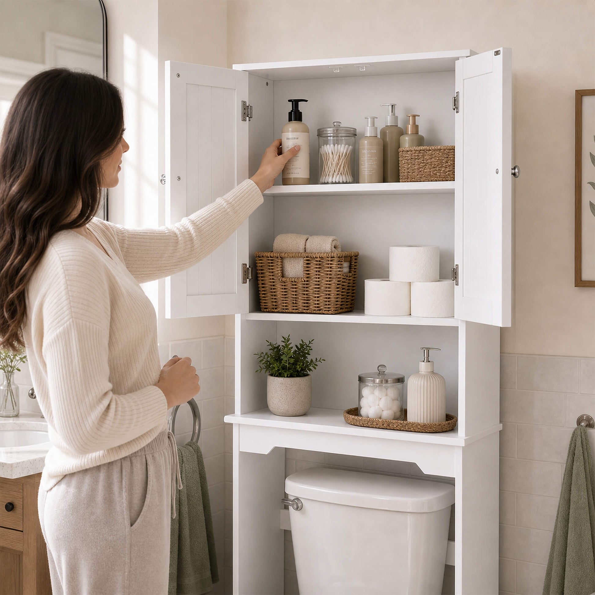 Above-Toilet Space-Saving Storage Cabinet for Bathroom