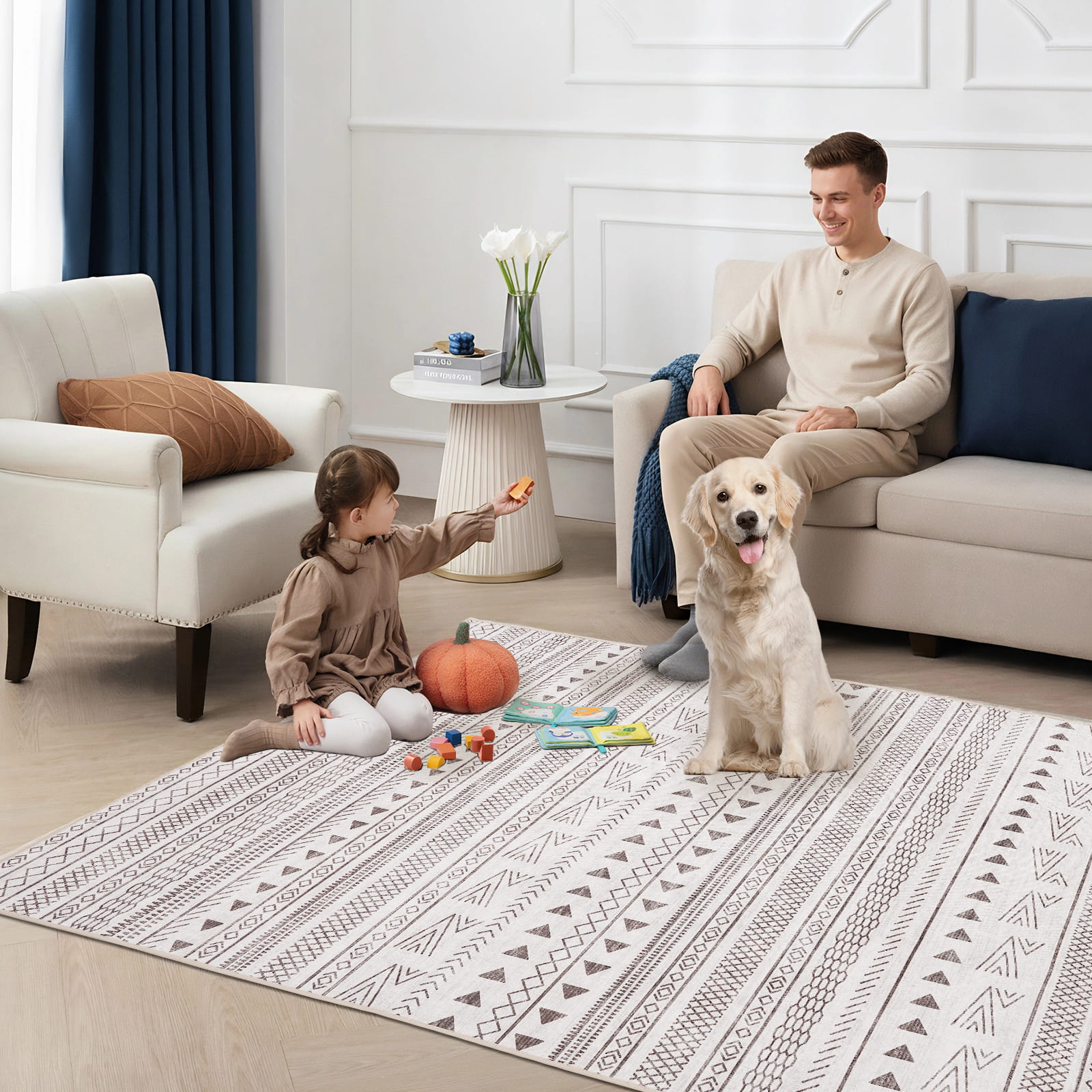 Luxury Weave Washable Area Rug for Bedroom Living Room