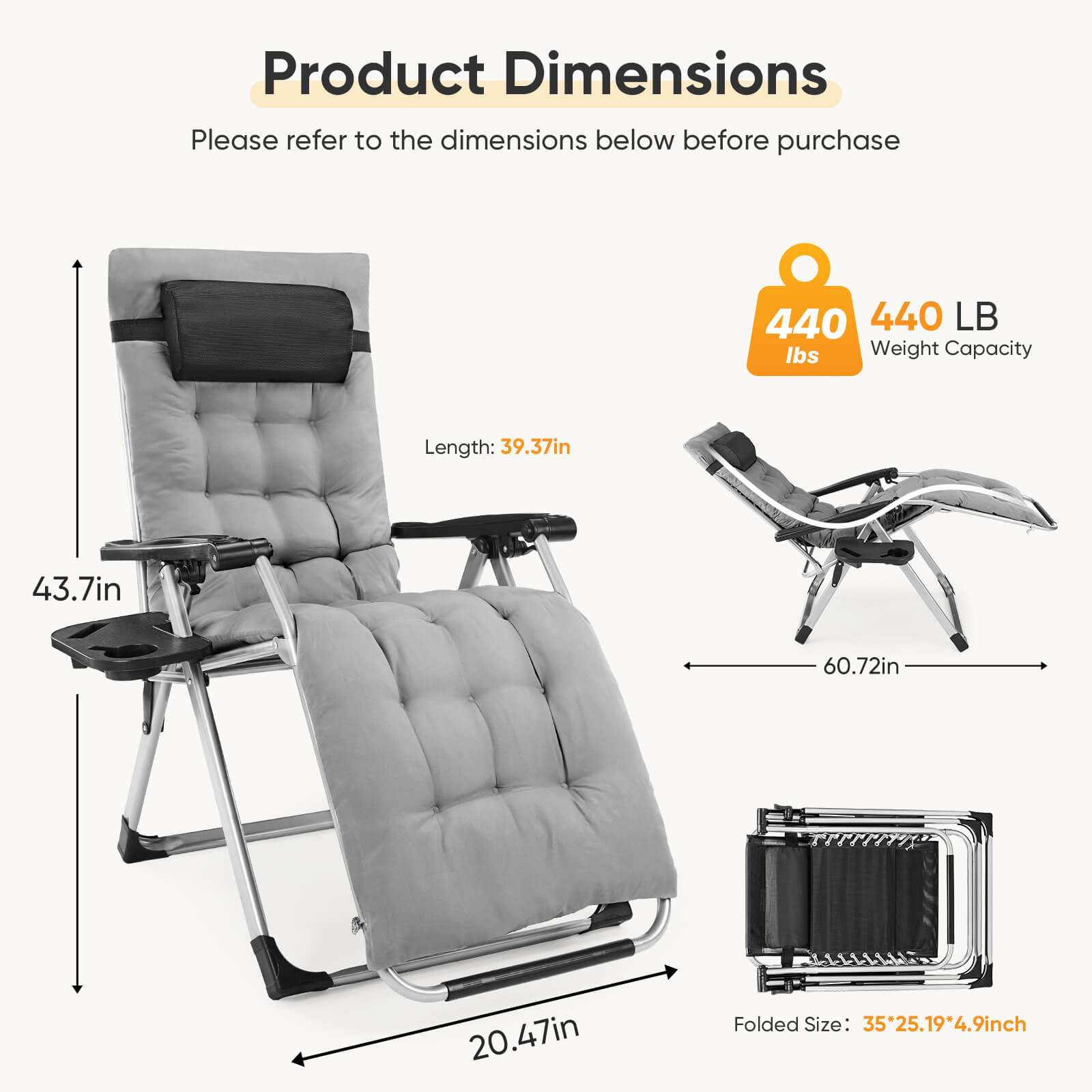 Foldable Zero-Gravity Outdoor Lounge Chair for Beach/Patio