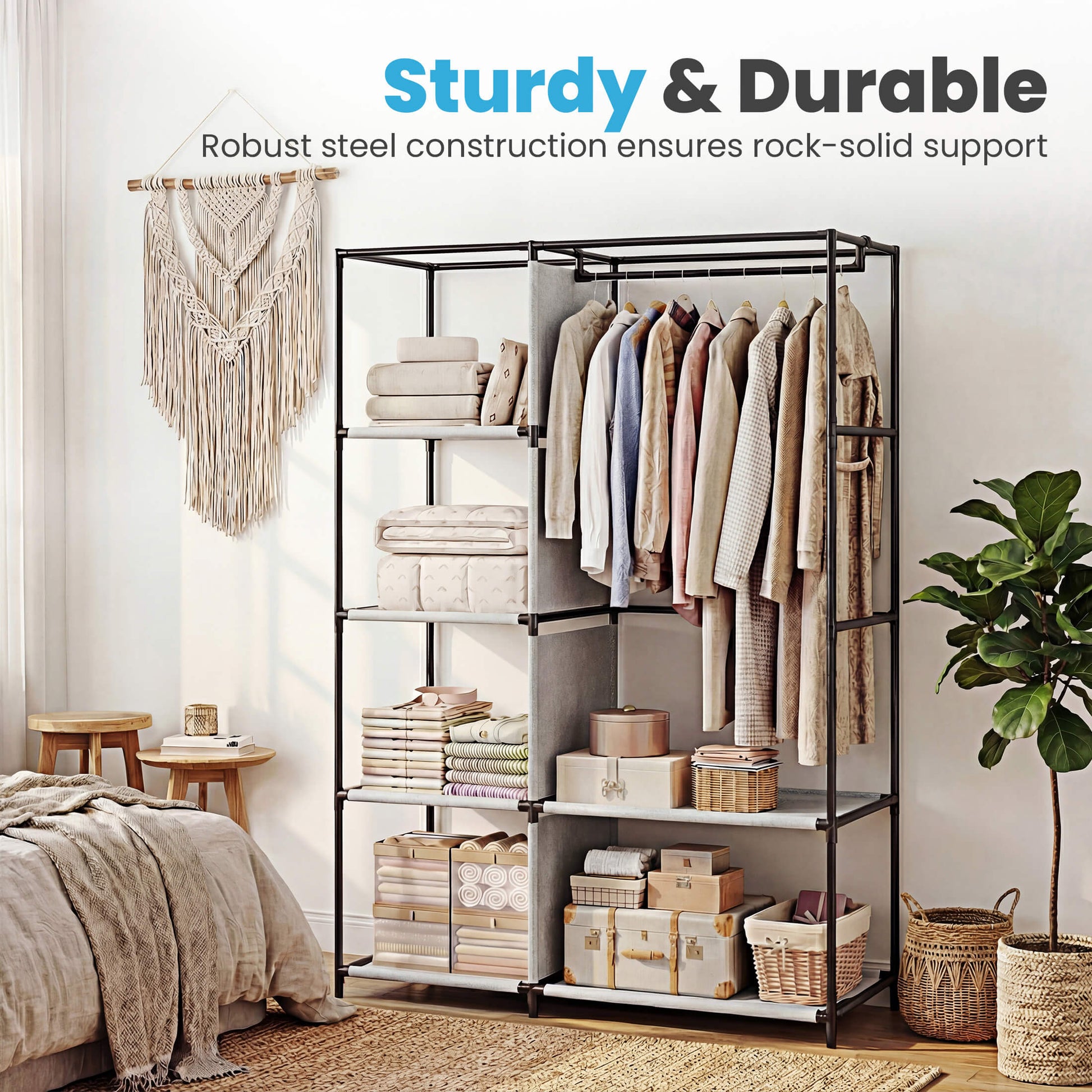 Portable Wardrobe Closet with Cover – Freestanding Clothes Organizer for Bedroom, Dorm & Apartment
