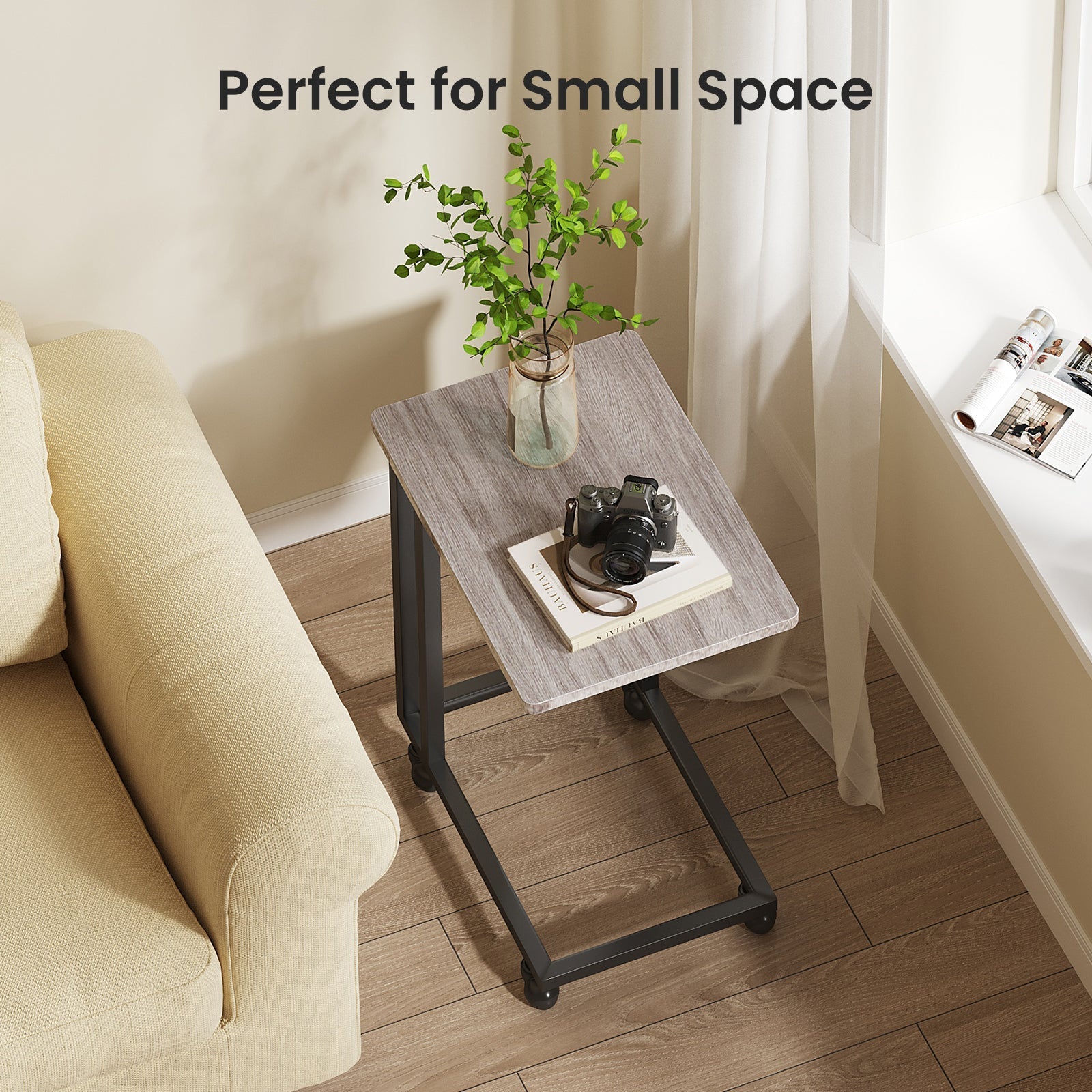 C-Shaped Side Table with Removable Casters for Small Spaces