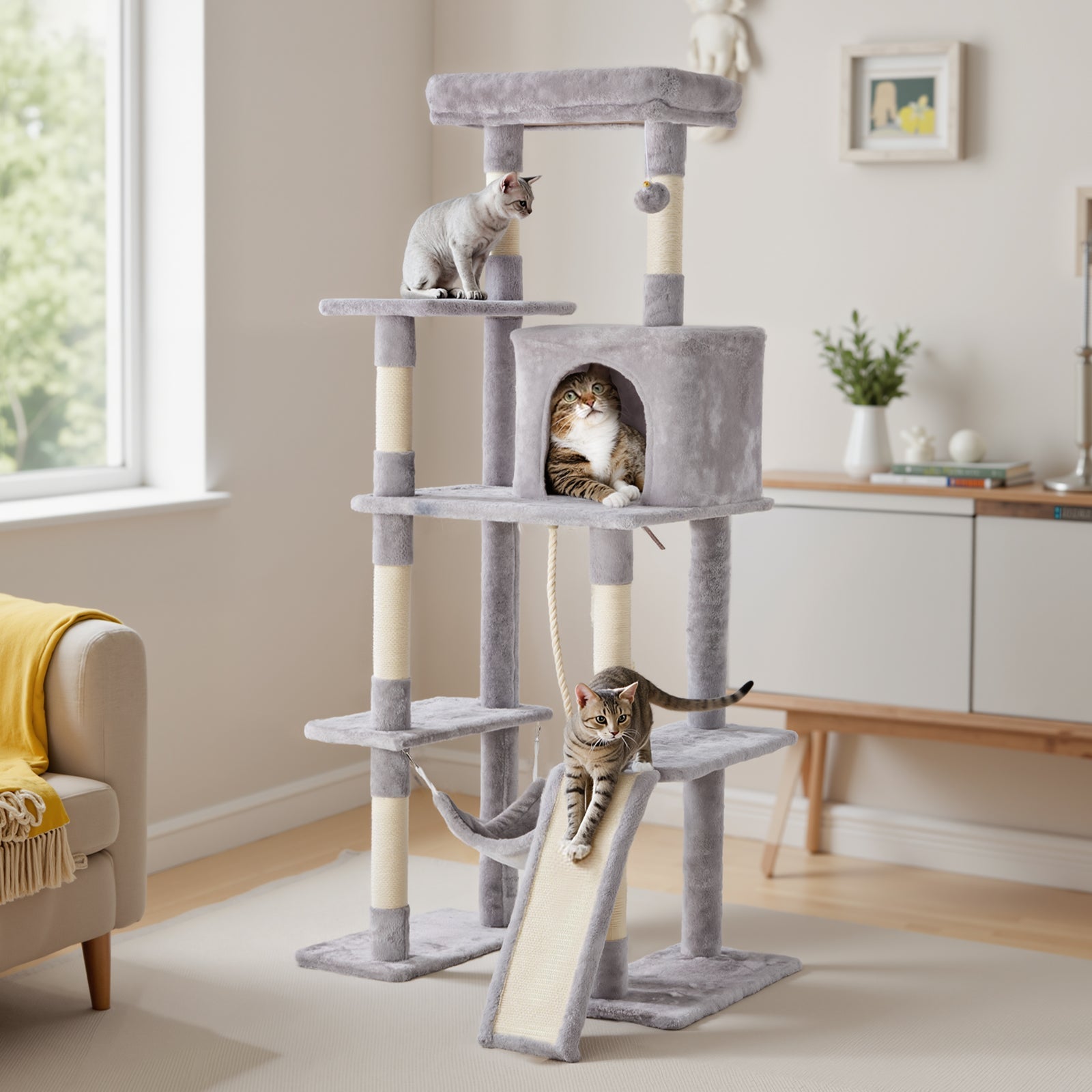 63 Inch Plush Cat Tree Tower for Indoor Cats