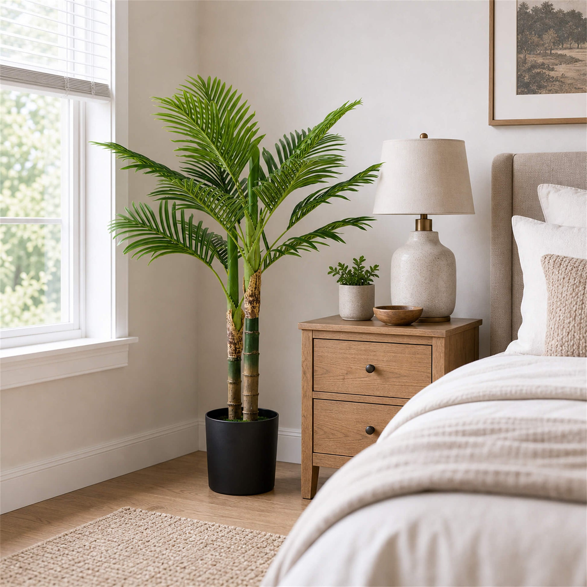 47" Artificial Palm Tree - Lifelike Faux Silk Plant with Black Pot