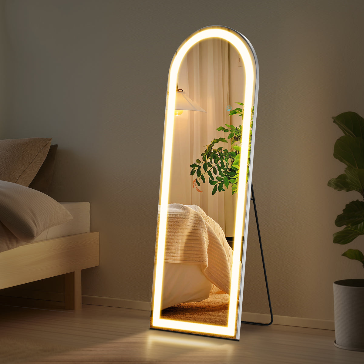 Full Length LED Mirror with 3 Color Lights - Arched & Rectangle Standing Floor Mirror