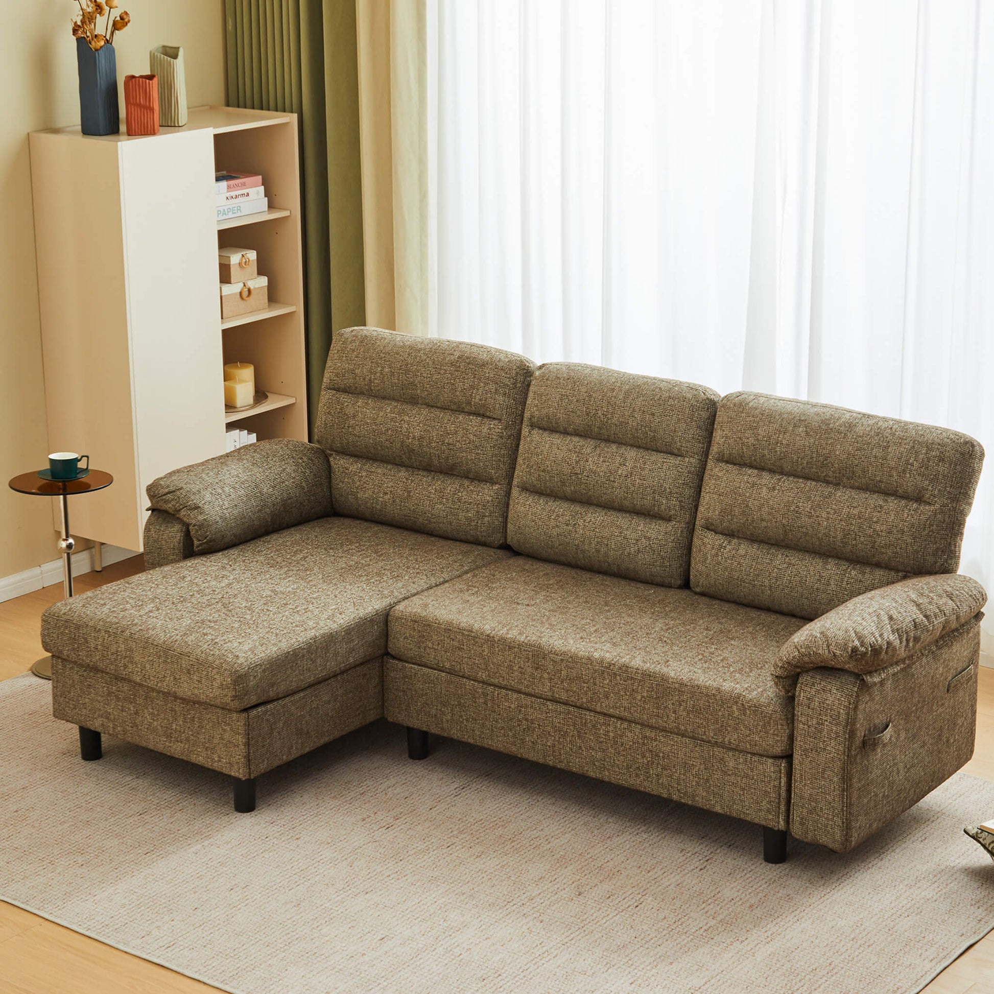L-Shaped Convertible Sofa Set with Chaise for Living Room