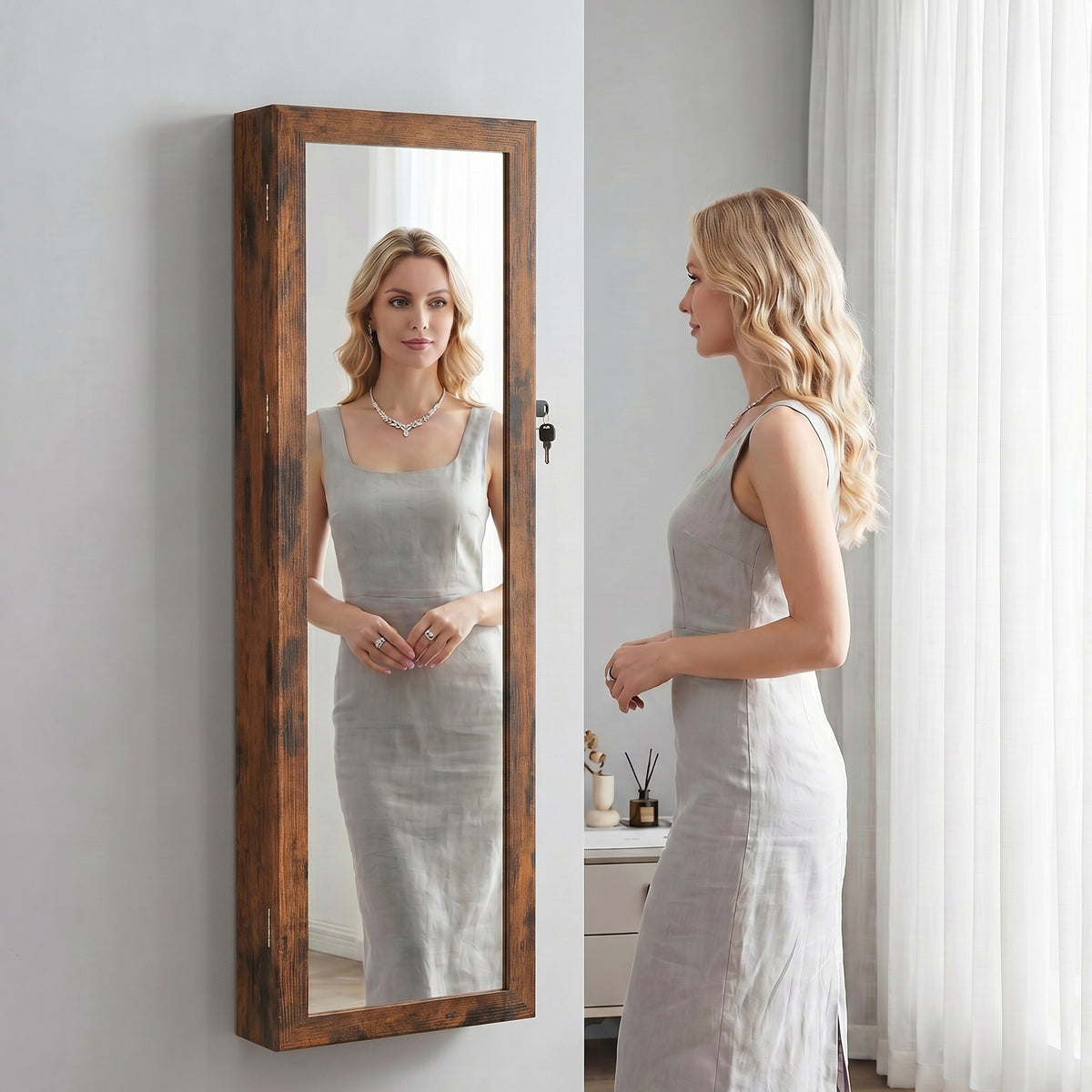 Jewellery Cabinet Hangable with Mirror for Bedroom