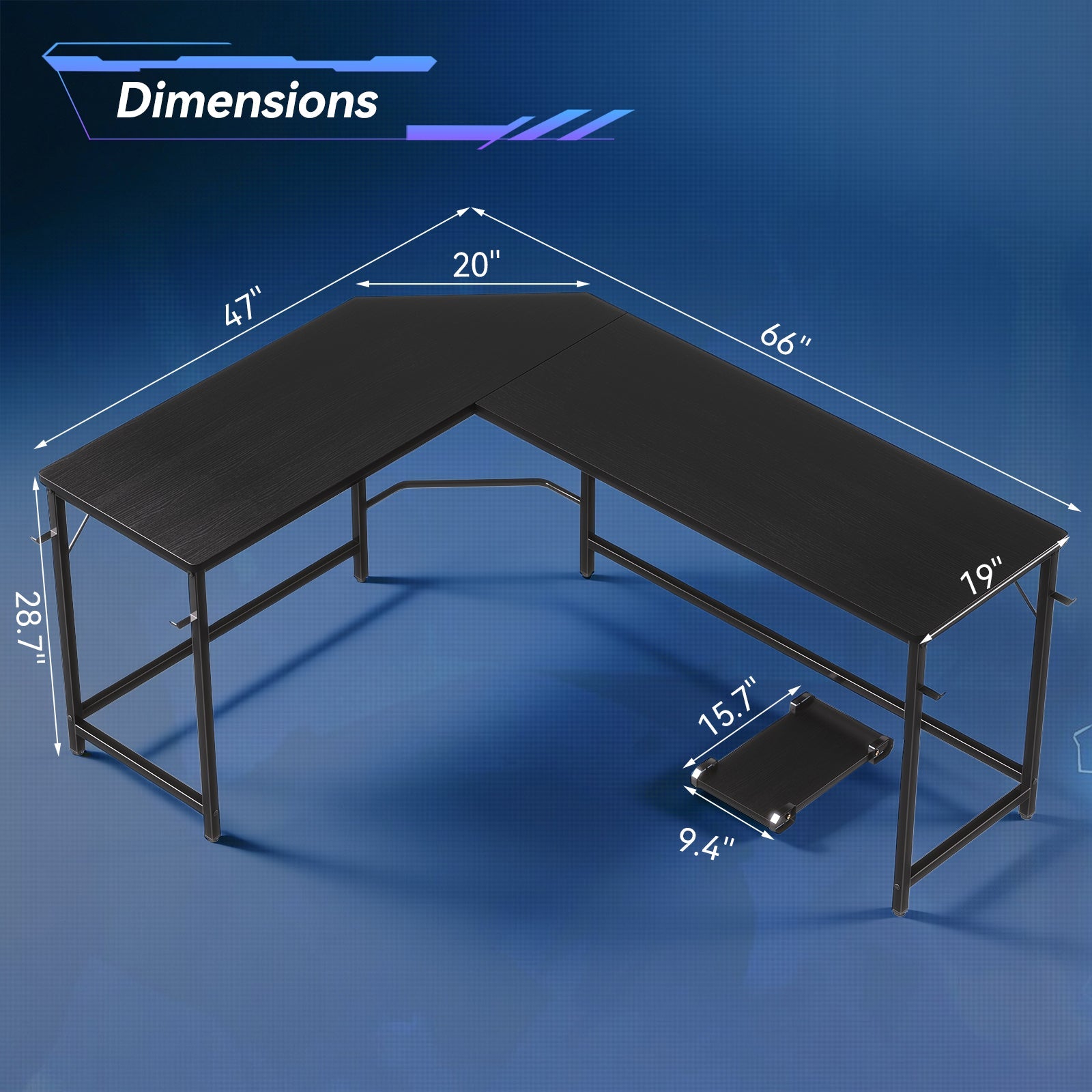 L-shaped Computer Desk with CPU Stand and Side Hooks