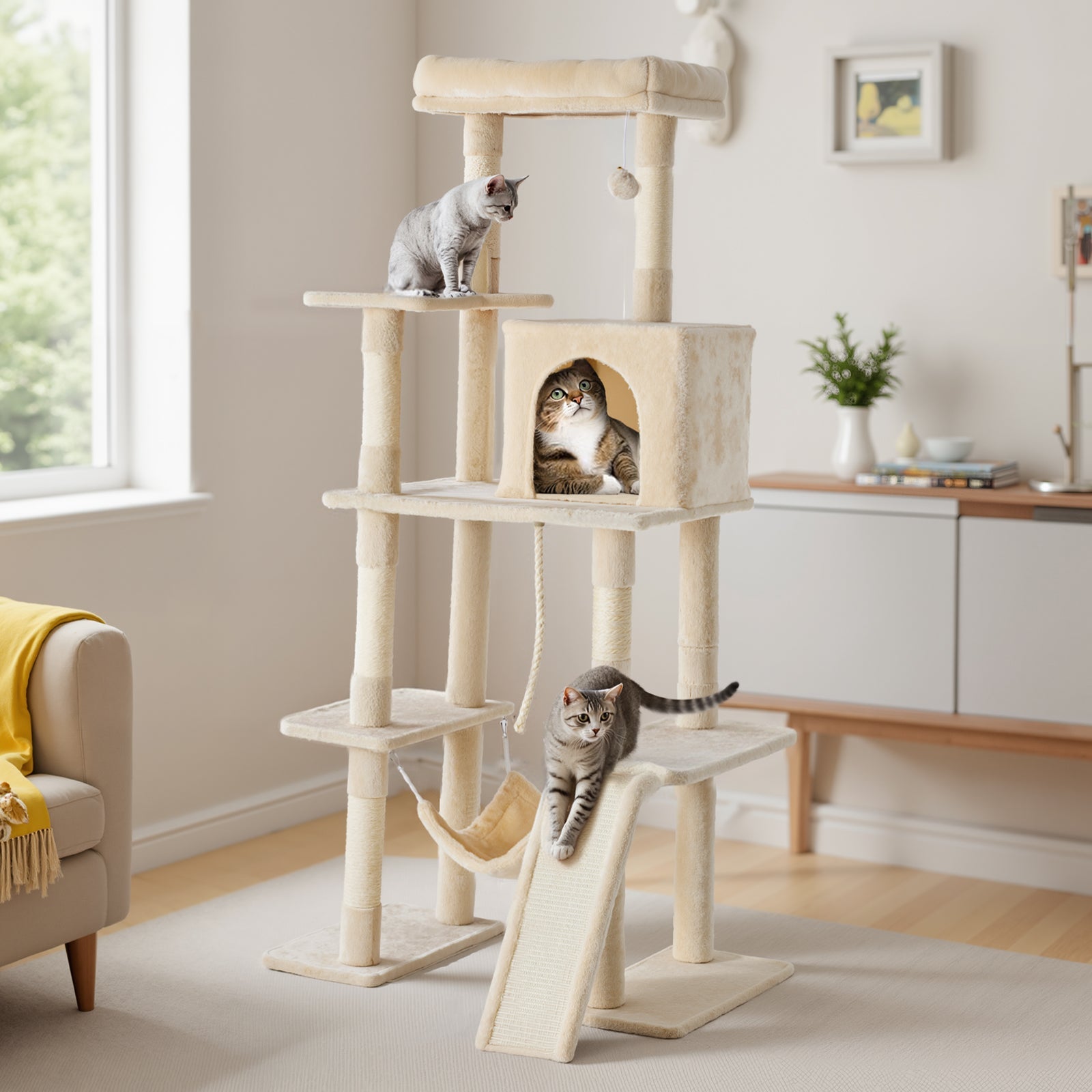 63 Inch Plush Cat Tree Tower for Indoor Cats